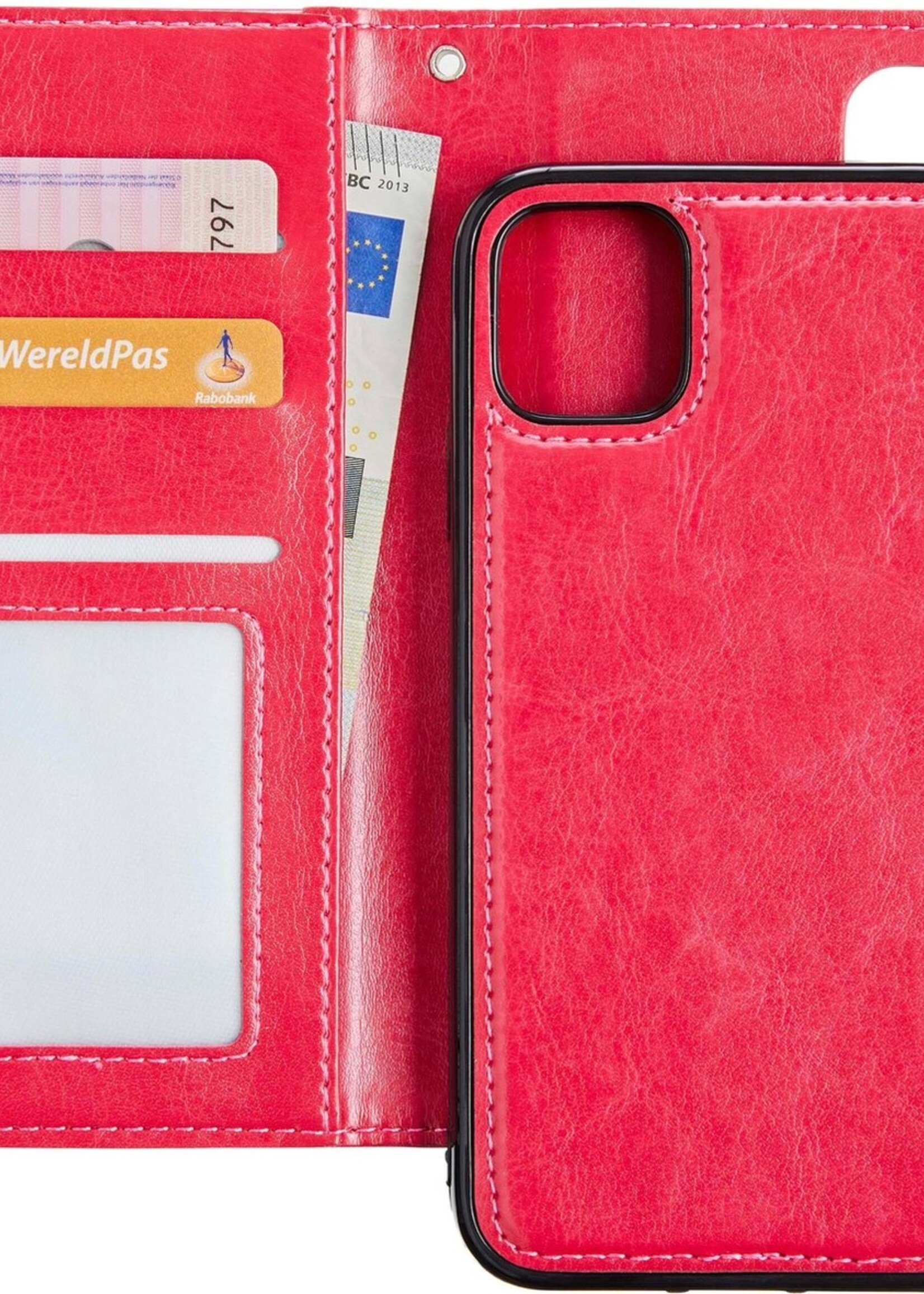 LUQ Hoesje Geschikt voor iPhone 11 Hoesje Case Uitneembare Bookcase 2-in-1 Hoes - Hoes Geschikt voor iPhone 11 Hoes Wallet Case Met Pasjeshouder Hoesje - Donkerroze
