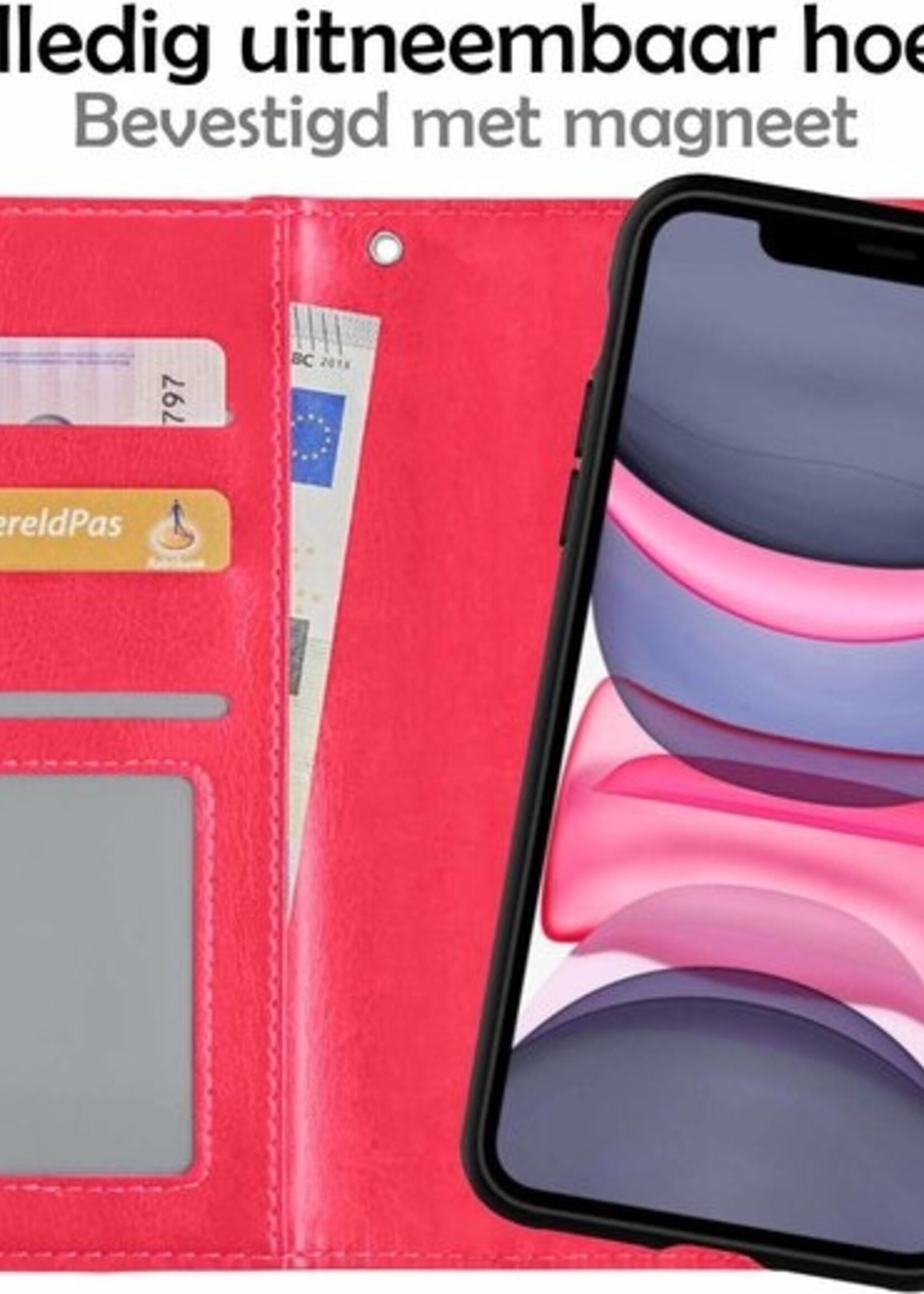LUQ Hoesje Geschikt voor iPhone 11 Hoesje Case Uitneembare Bookcase 2-in-1 Hoes - Hoes Geschikt voor iPhone 11 Hoes Wallet Case Met Pasjeshouder Hoesje - Donkerroze