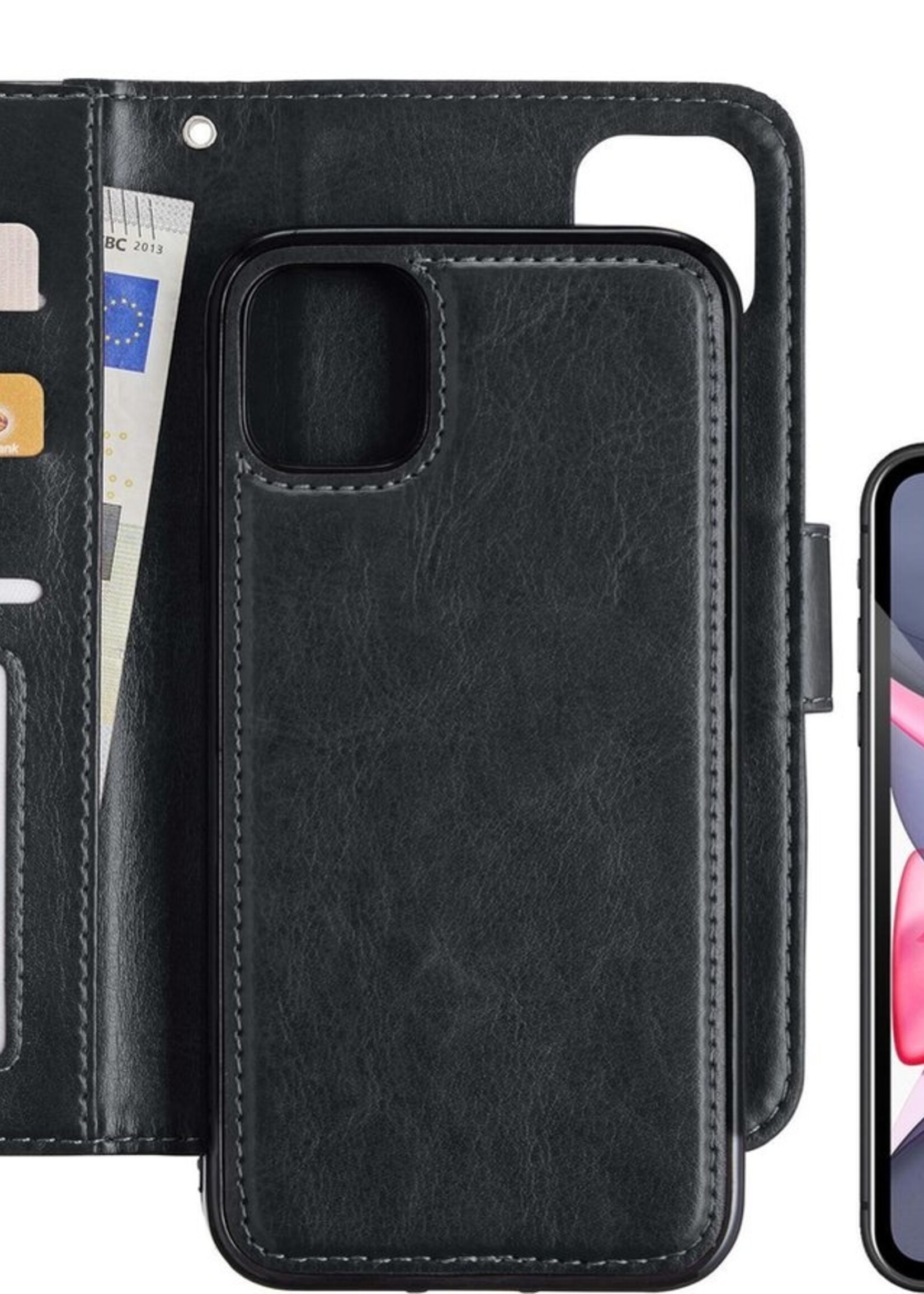 LUQ Hoesje Geschikt voor iPhone 11 Hoesje Case Uitneembare Bookcase 2-in-1 Hoes Met Screenprotector - Hoes Geschikt voor iPhone 11 Hoes Wallet Case Met Pasjeshouder Hoesje - Zwart
