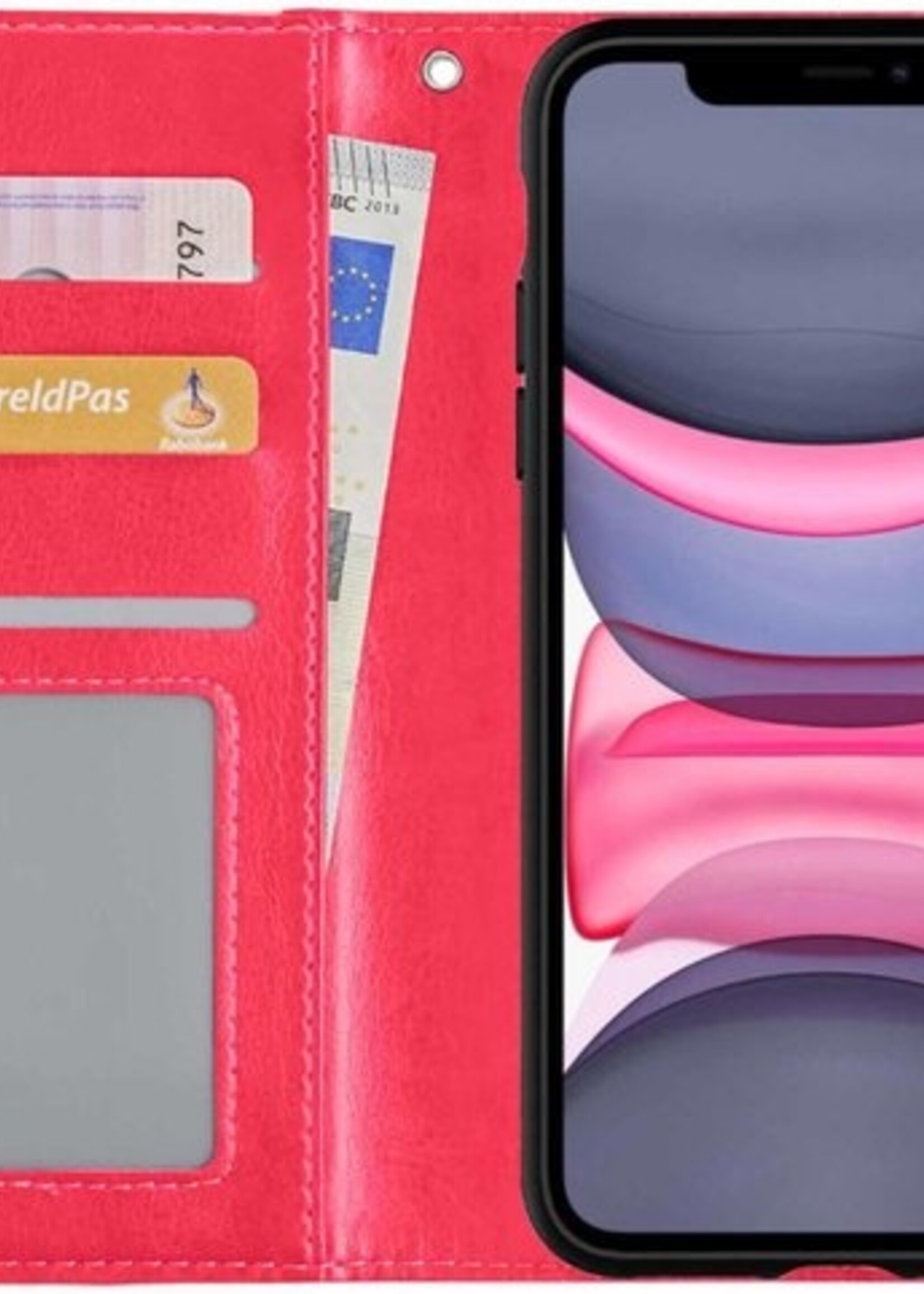 LUQ Hoesje Geschikt voor iPhone 11 Hoesje Case Uitneembare Bookcase 2-in-1 Hoes Met Screenprotector - Hoes Geschikt voor iPhone 11 Hoes Wallet Case Met Pasjeshouder Hoesje - Donkerroze