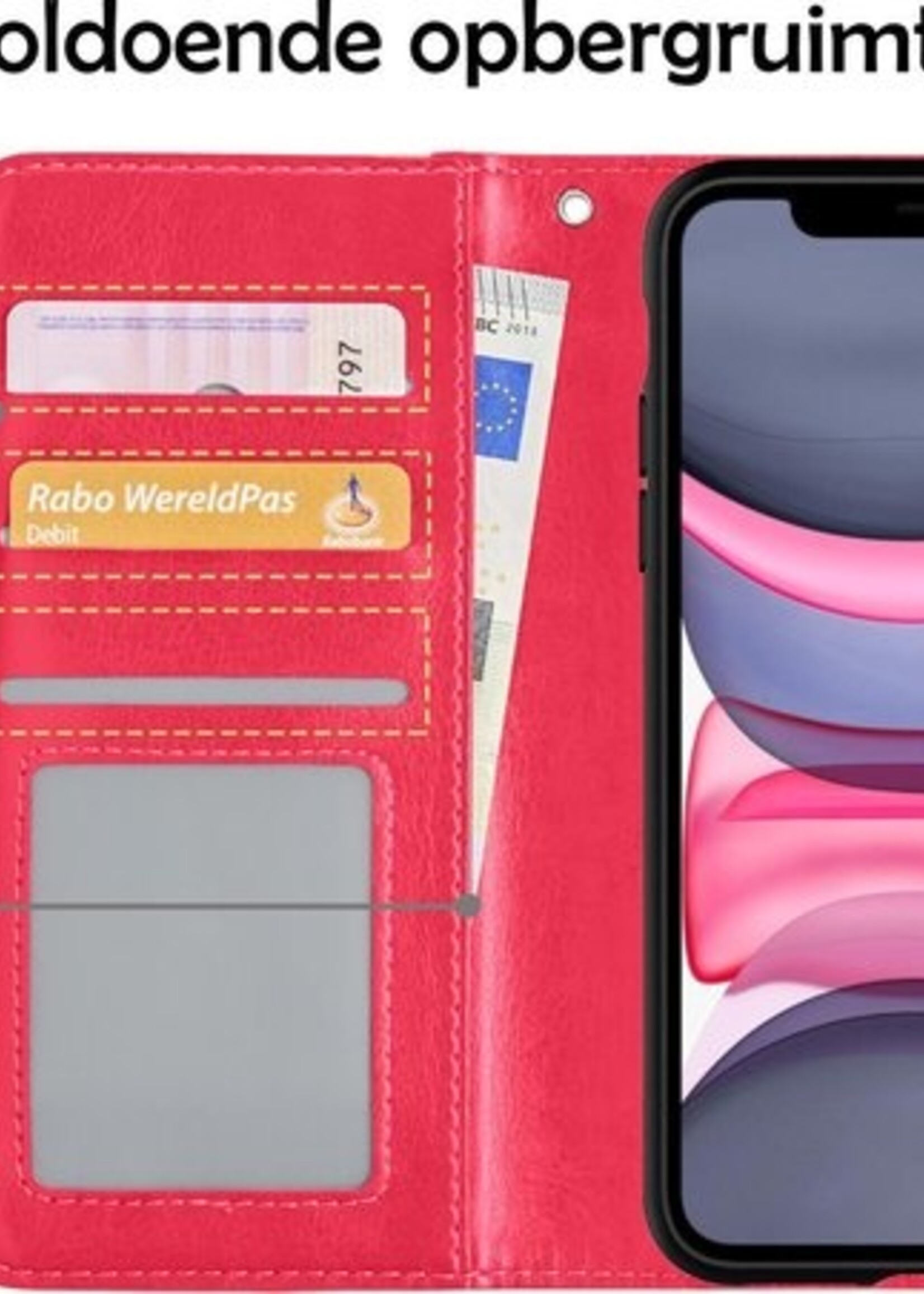 LUQ Hoesje Geschikt voor iPhone 11 Hoesje Case Uitneembare Bookcase 2-in-1 Hoes Met 2x Screenprotector - Hoes Geschikt voor iPhone 11 Hoes Wallet Case Met Pasjeshouder Hoesje - Donkerroze