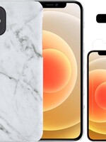 LUQ LUQ iPhone 12 Mini  hoesje marmer met screenprotector - Wit