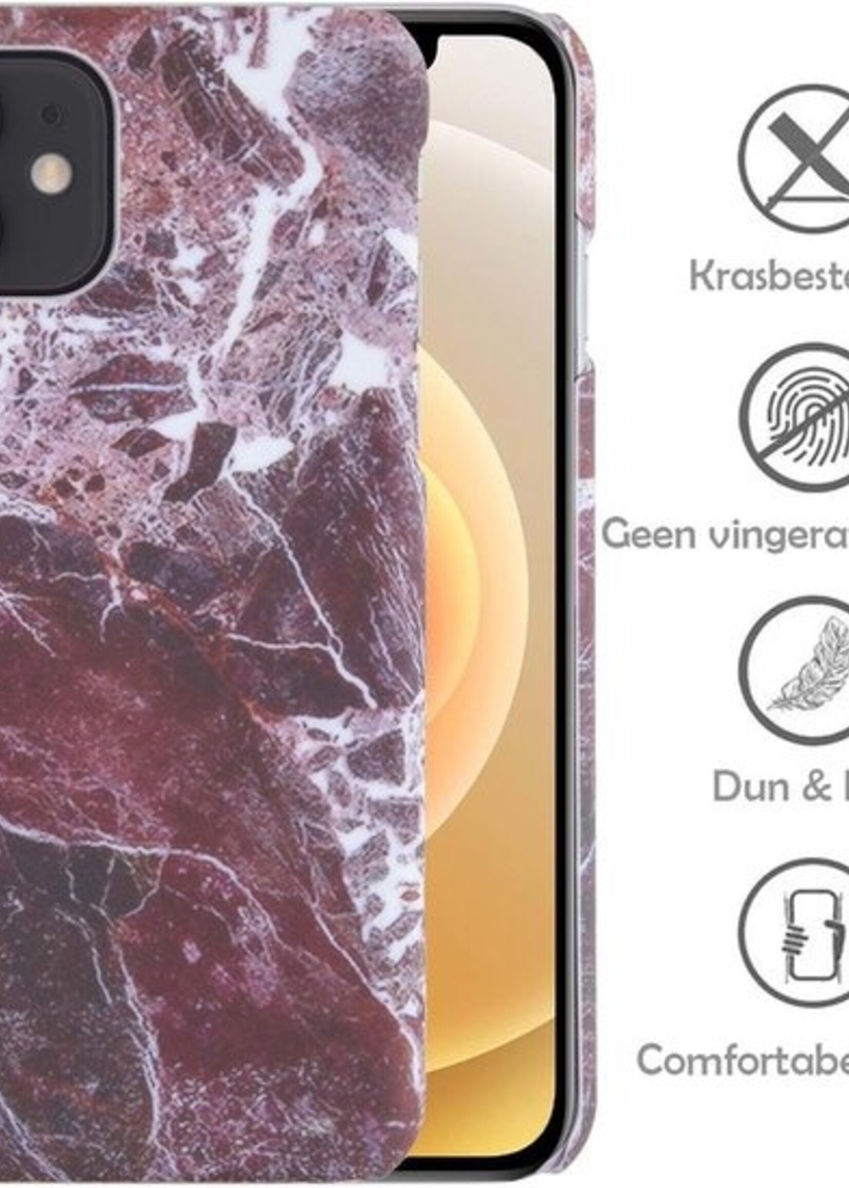 LUQ Hoesje Geschikt voor iPhone 12 Mini Hoesje Marmer Case Hard Cover Met Screenprotector - Hoes Geschikt voor iPhone 12 Mini Case Marmer Hoesje Backcover - Rood