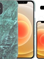 LUQ LUQ iPhone 12 Mini hoesje marmer met screenprotector - Groen