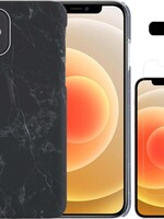LUQ LUQ iPhone 12 hoesje marmer met screenprotector - Zwart