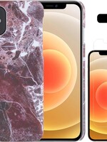 LUQ LUQ iPhone 12 hoesje marmer met screenprotector - Rood