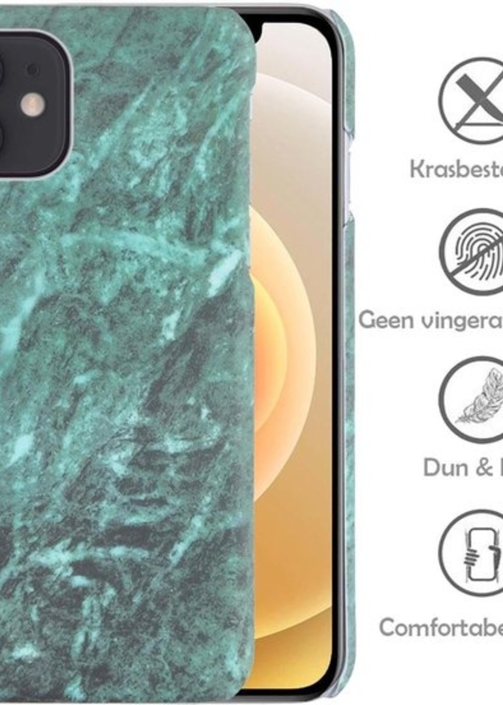 LUQ Hoesje Geschikt voor iPhone 12 Hoesje Marmer Case Hard Cover Met Screenprotector - Hoes Geschikt voor iPhone 12 Case Marmer Hoesje Backcover - Groen