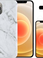 LUQ LUQ iPhone 12 Pro hoesje marmer met screenprotector - Wit