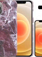 LUQ LUQ iPhone 12 Pro hoesje marmer met screenprotector - Rood