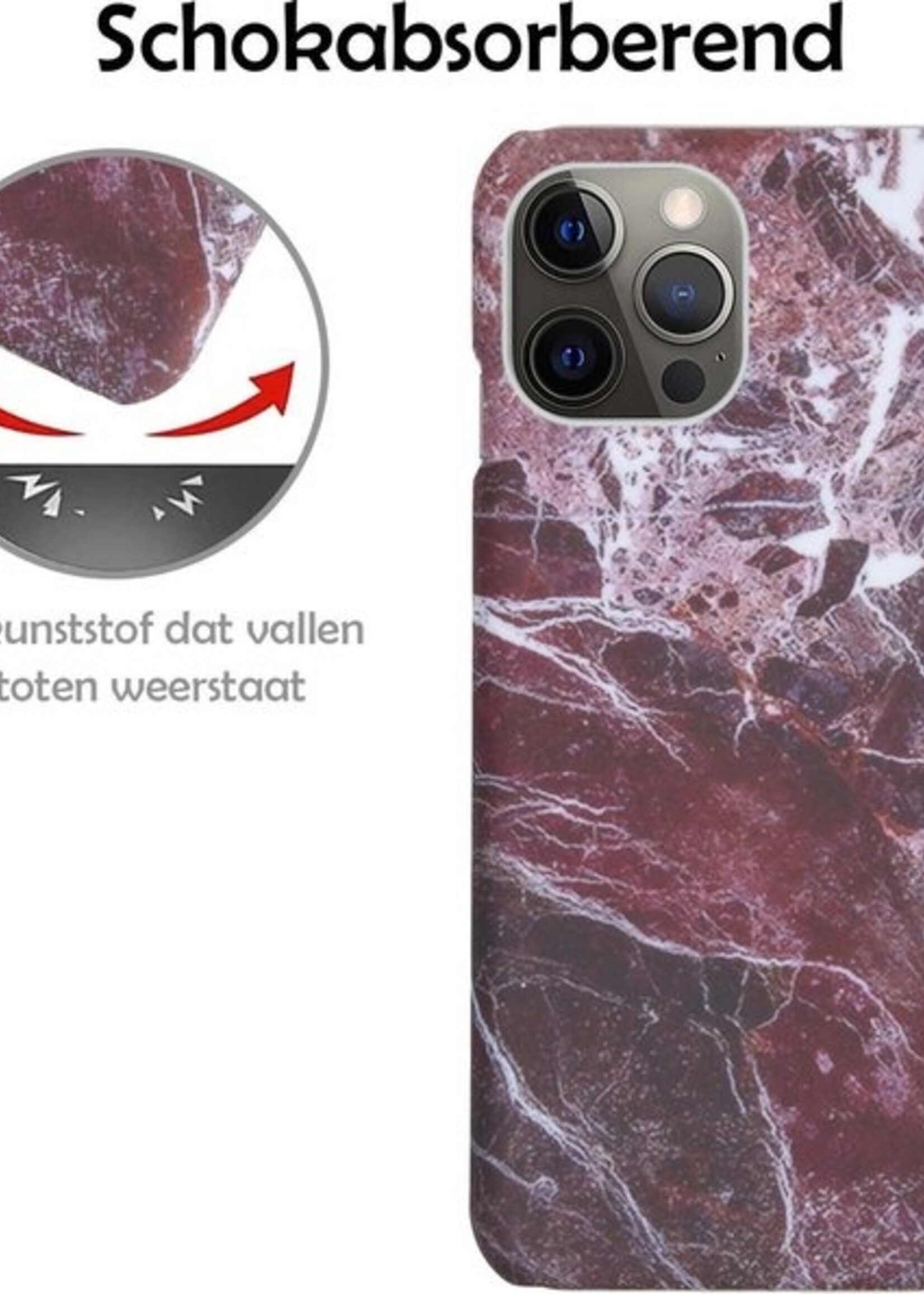 LUQ Hoesje Geschikt voor iPhone 12 Pro Hoesje Marmer Case Hard Cover Met Screenprotector - Hoes Geschikt voor iPhone 12 Pro Case Marmer Hoesje Backcover - Rood