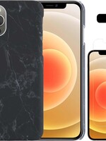 LUQ LUQ iPhone 12 Pro Max hoesje marmer met screenprotector - Zwart