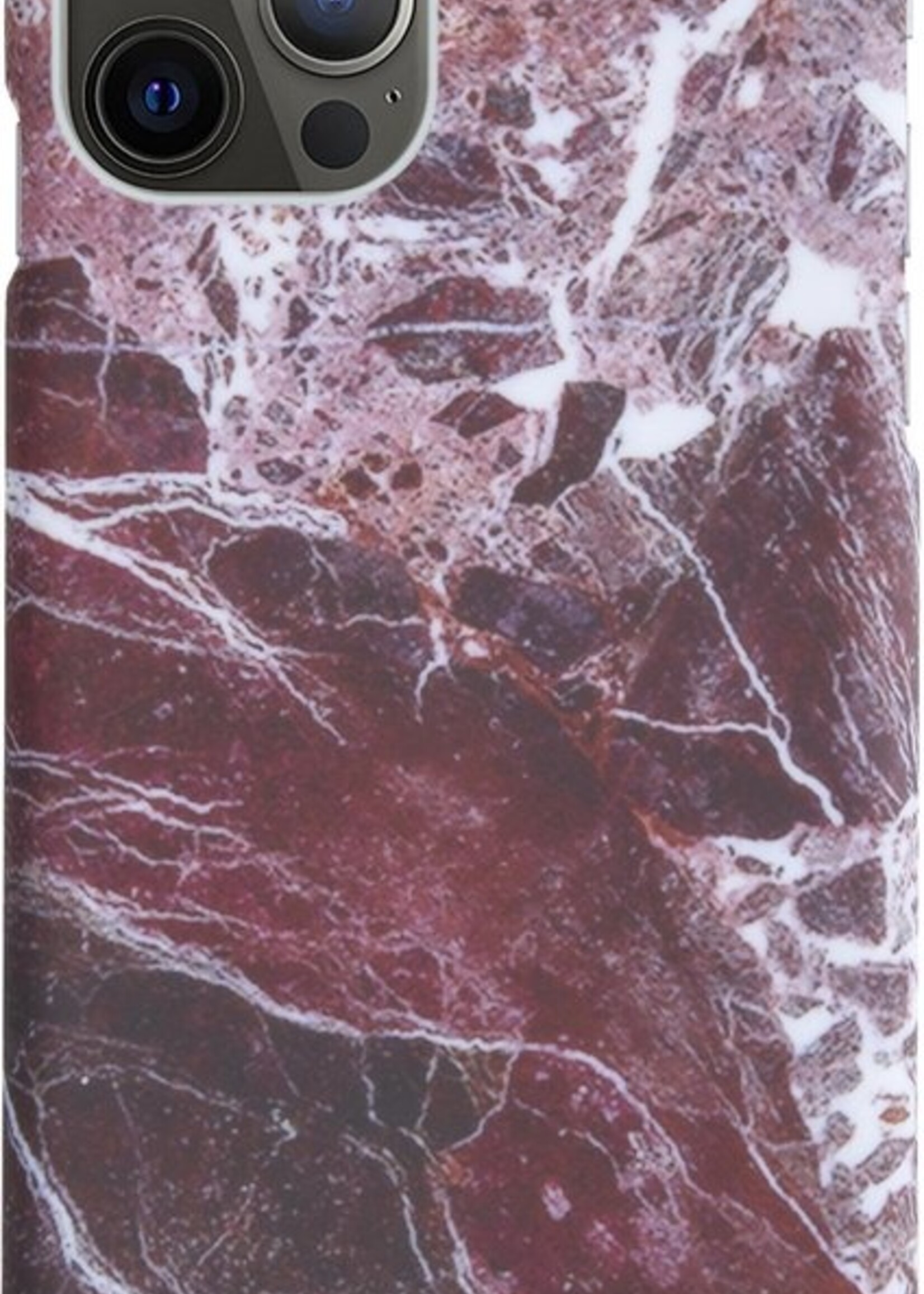 LUQ Hoesje Geschikt voor iPhone 12 Pro Max Hoesje Marmer Case Hard Cover Met Screenprotector - Hoes Geschikt voor iPhone 12 Pro Max Case Marmer Hoesje Backcover - Rood