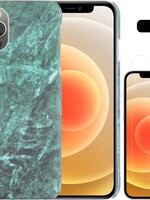LUQ LUQ iPhone 12 Pro Max hoesje marmer met screenprotector - Groen
