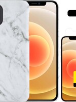LUQ LUQ iPhone 12 Mini hoesje marmer met 2x screenprotector - Wit