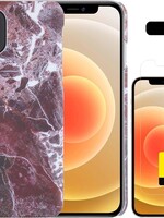 LUQ LUQ iPhone 12 Mini hoesje marmer met 2x screenprotector - Rood
