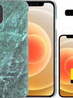 LUQ LUQ iPhone 12 Mini hoesje marmer met 2x screenprotector - Groen