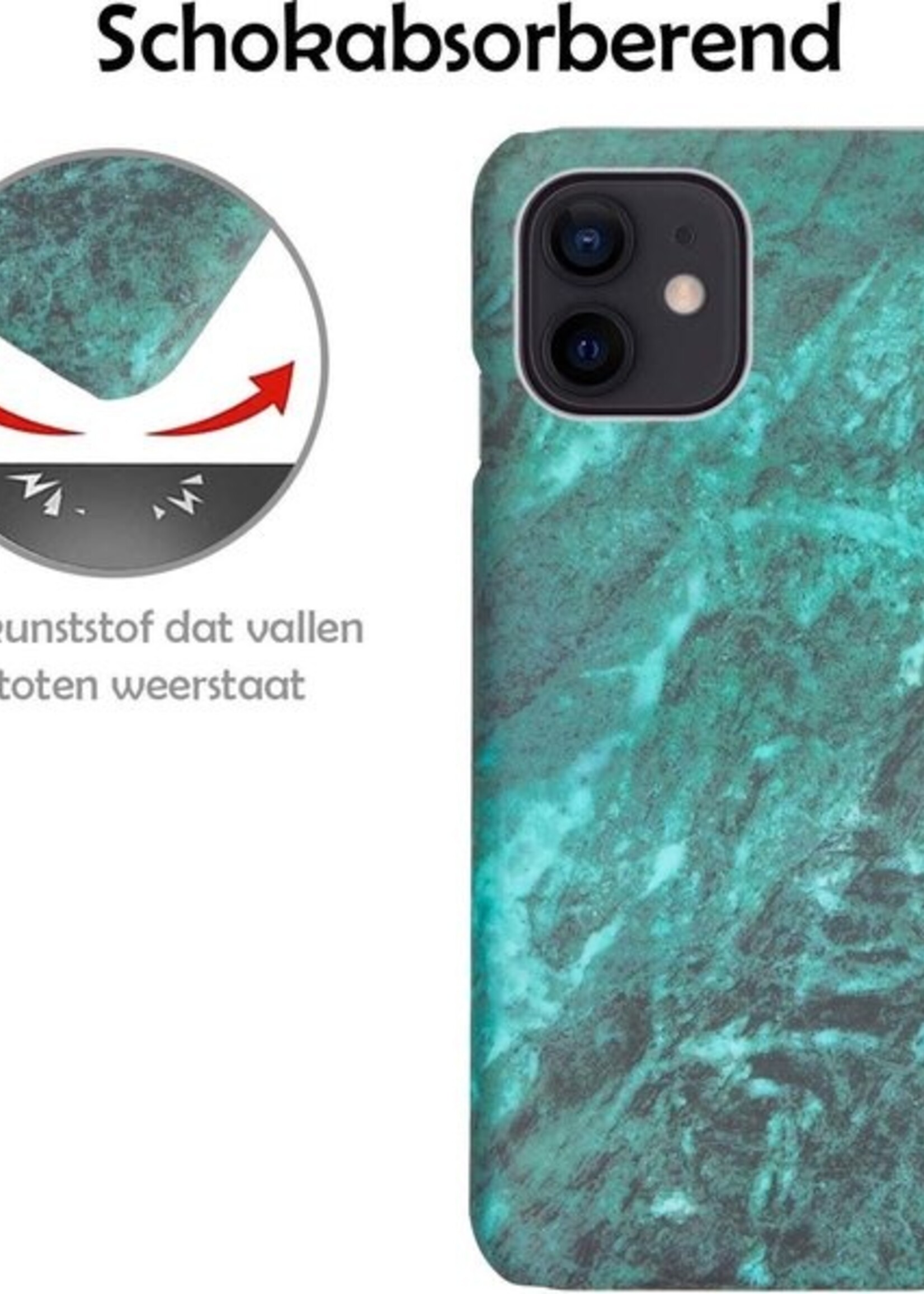 LUQ Hoesje Geschikt voor iPhone 12 Mini Hoesje Marmer Case Hard Cover Met 2x Screenprotector - Hoes Geschikt voor iPhone 12 Mini Case Marmer Hoesje Backcover - Groen
