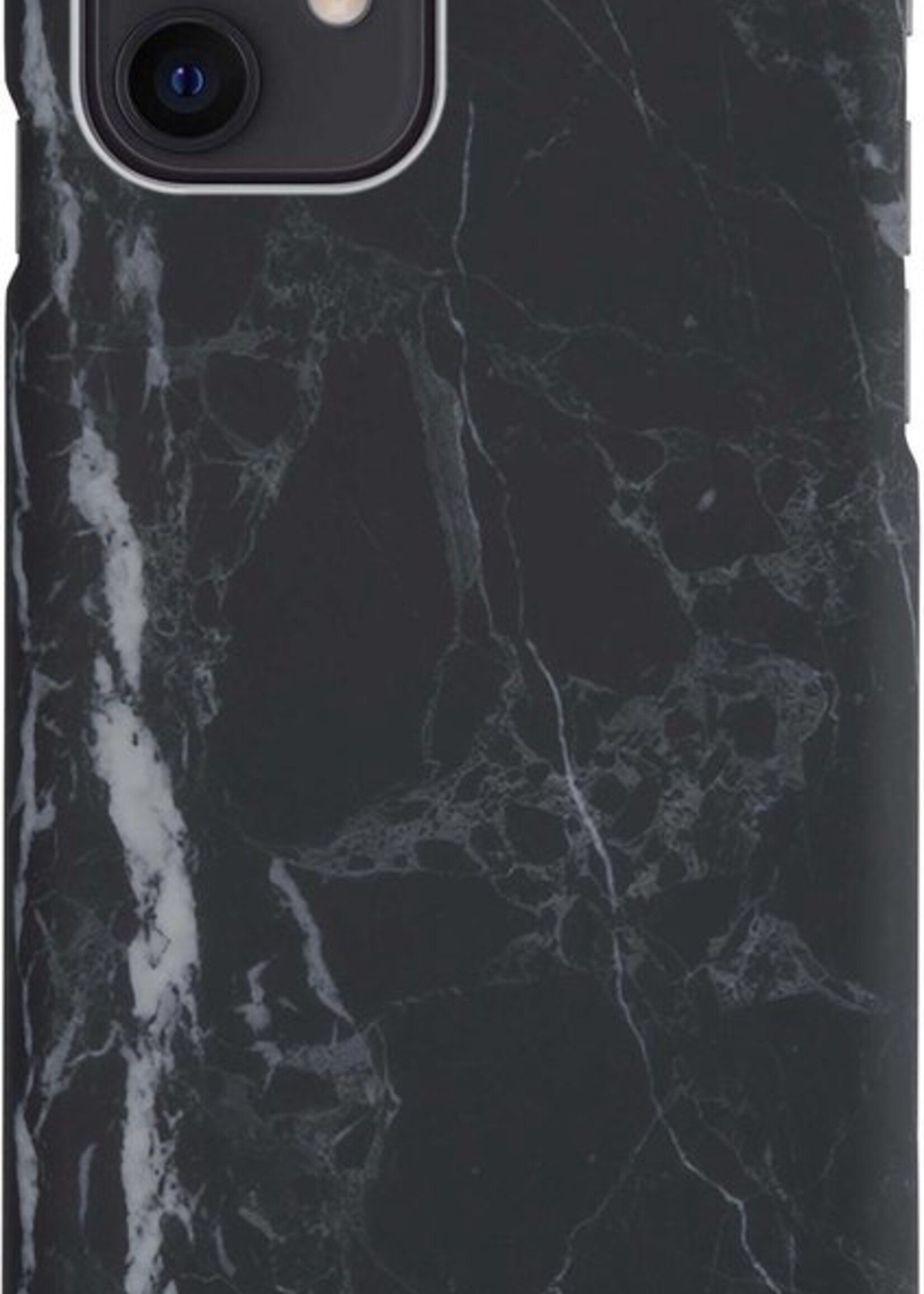 LUQ Hoesje Geschikt voor iPhone 12 Hoesje Marmer Case Hard Cover Met 2x Screenprotector - Hoes Geschikt voor iPhone 12 Case Marmer Hoesje Backcover - Zwart