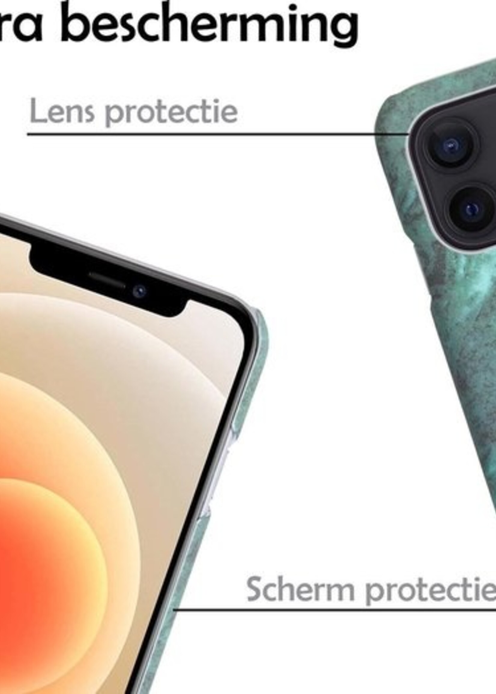LUQ Hoesje Geschikt voor iPhone 12 Hoesje Marmer Case Hard Cover Met 2x Screenprotector - Hoes Geschikt voor iPhone 12 Case Marmer Hoesje Backcover - Groen