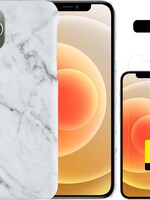 LUQ LUQ iPhone 12 Pro hoesje marmer met 2x screenprotector - Wit