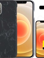 LUQ LUQ iPhone 12 Pro hoesje marmer met 2x screenprotector - Zwart