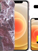 LUQ LUQ iPhone 12 Pro Max hoesje marmer met 2x screenprotector - Rood