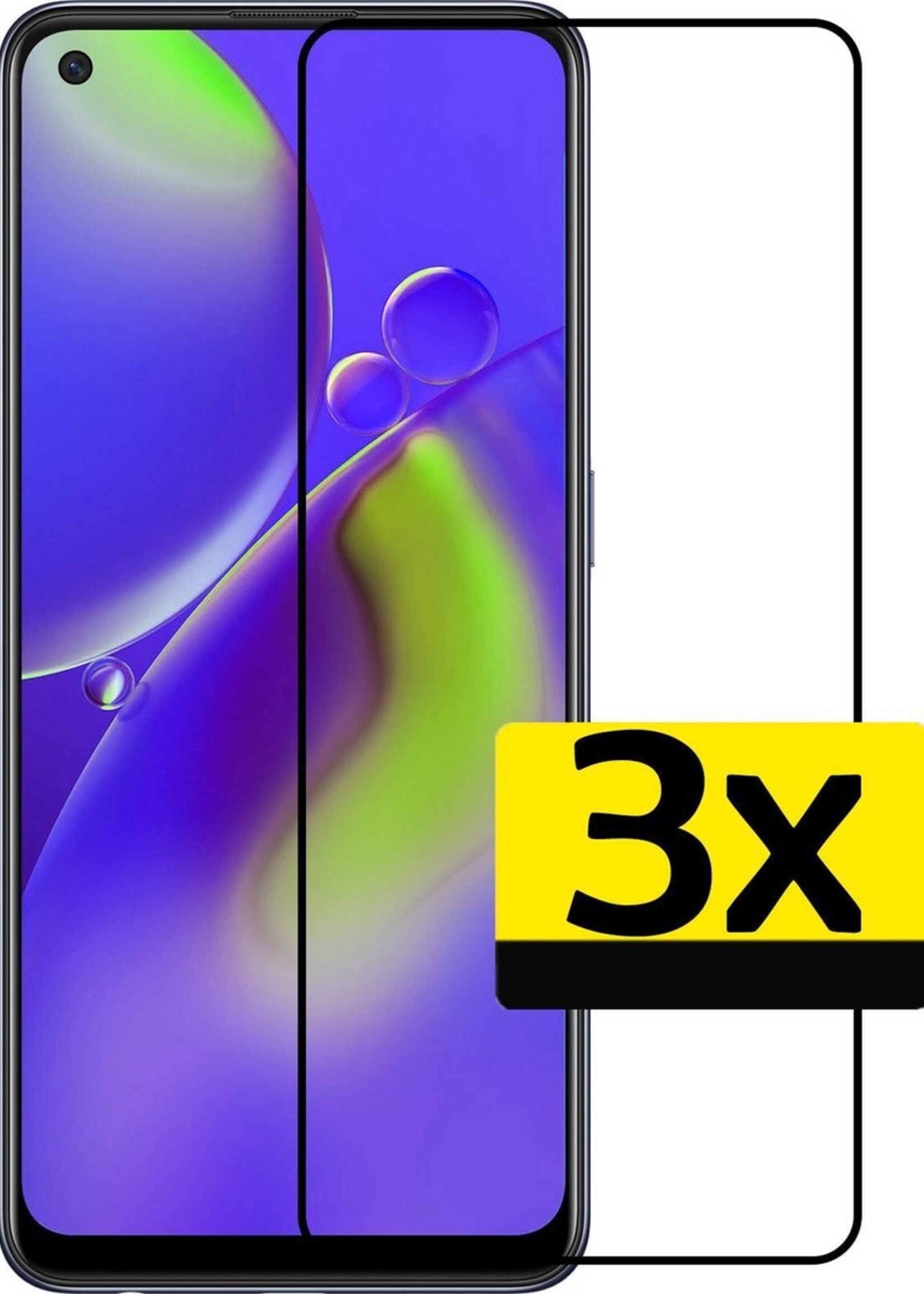 LUQ Screenprotector Geschikt voor OPPO A74 5G Screenprotector Glas Full Cover - Screenprotector Geschikt voor OPPO A74 5G Screenprotector Full Cover - 3 Stuks