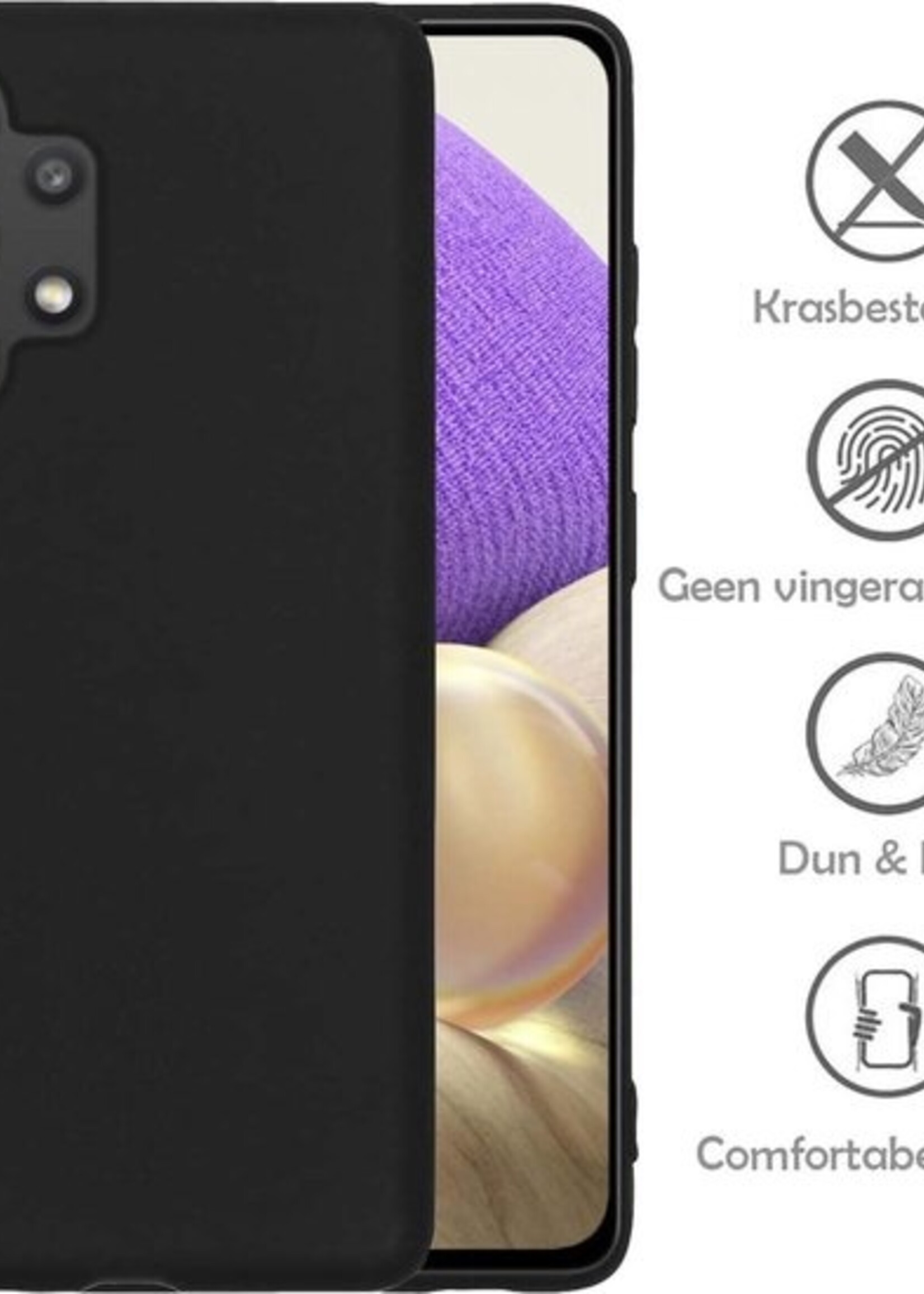 LUQ Hoesje Geschikt voor Samsung A32 4G Hoesje Siliconen Case - Hoes Geschikt voor Samsung Galaxy A32 4G Hoes Siliconen - Zwart - 2 Stuks