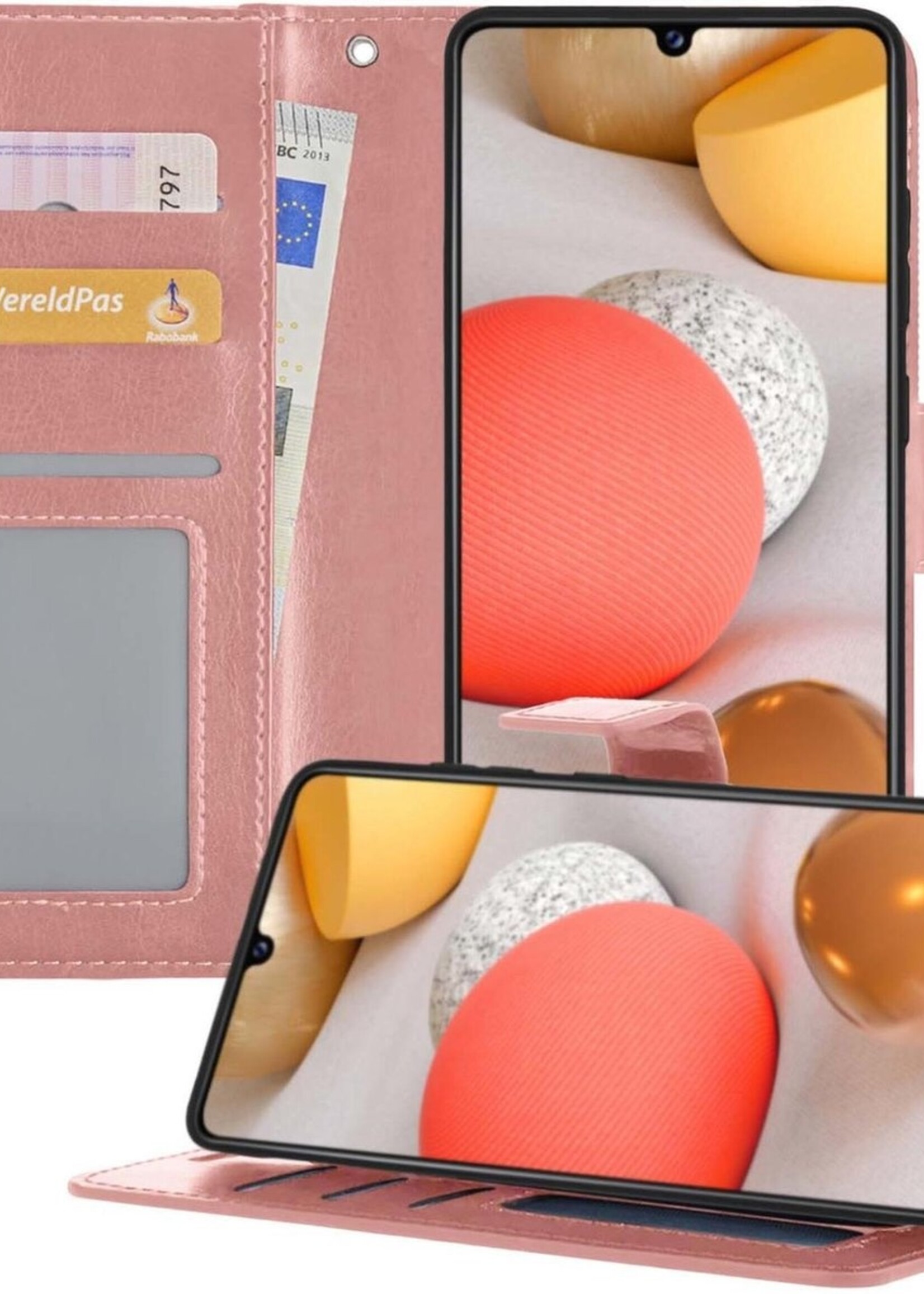 LUQ Hoesje Geschikt voor Samsung A42 Hoesje Book Case Hoes Wallet Cover - Hoes Geschikt voor Samsung Galaxy A42 Hoesje Bookcase Hoes - Rosé goud