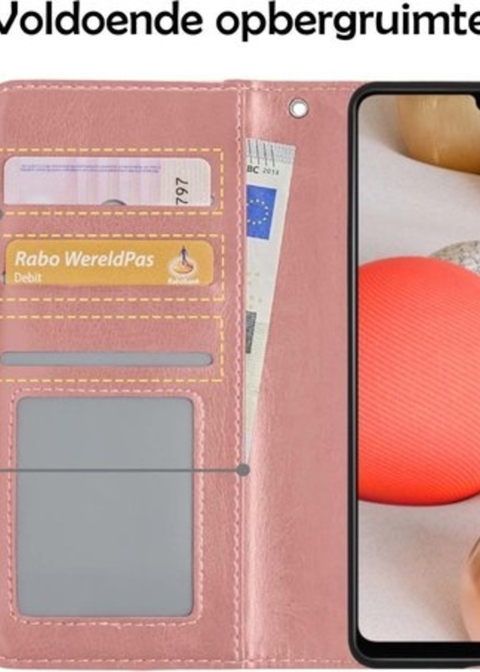 LUQ Hoesje Geschikt voor Samsung A42 Hoesje Book Case Hoes Wallet Cover - Hoes Geschikt voor Samsung Galaxy A42 Hoesje Bookcase Hoes - Rosé goud