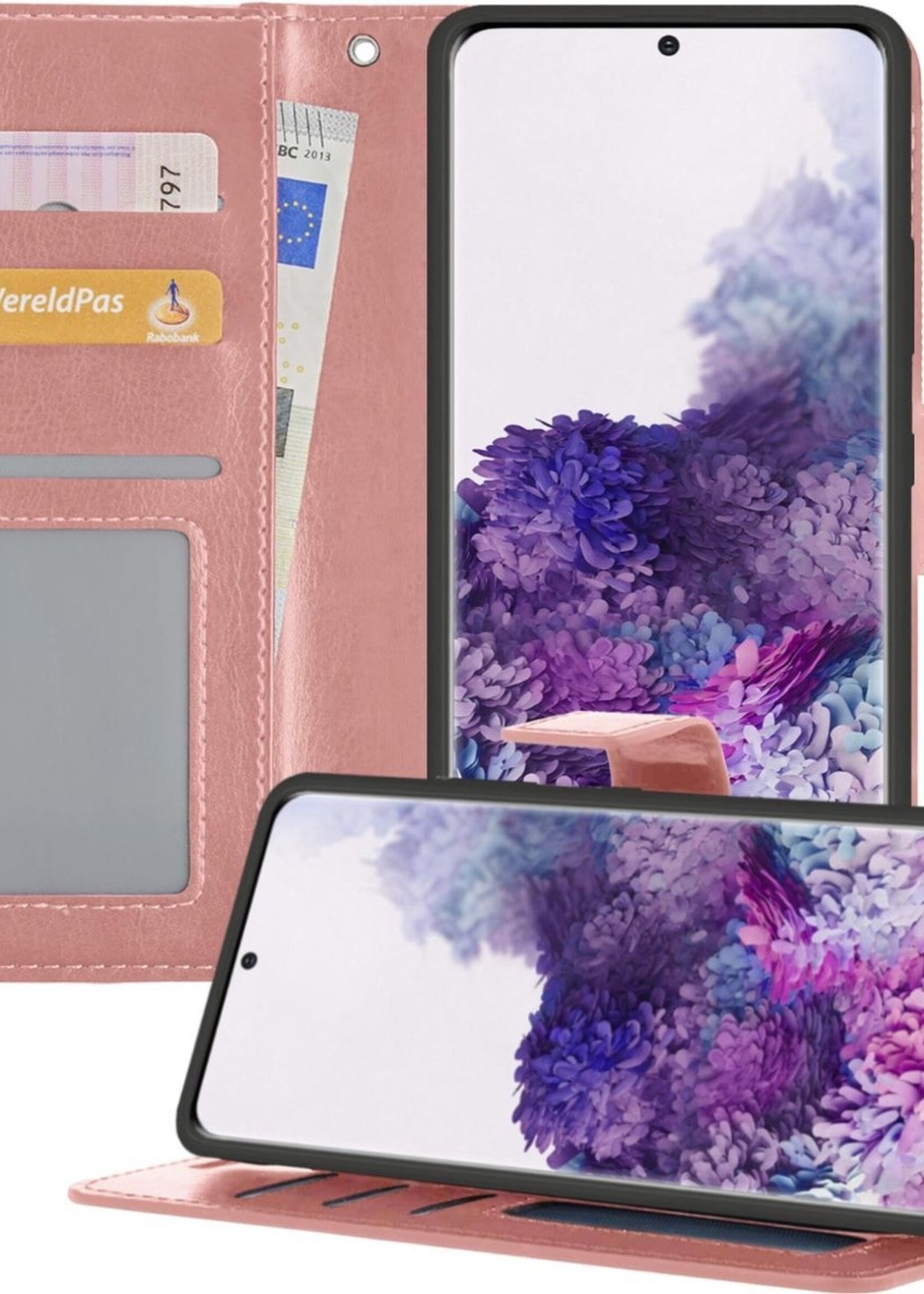 LUQ Hoesje Geschikt voor Samsung S20 Ultra Hoesje Book Case Hoes Wallet Cover - Hoes Geschikt voor Samsung Galaxy S20 Ultra Hoesje Bookcase Hoes - Rosé goud