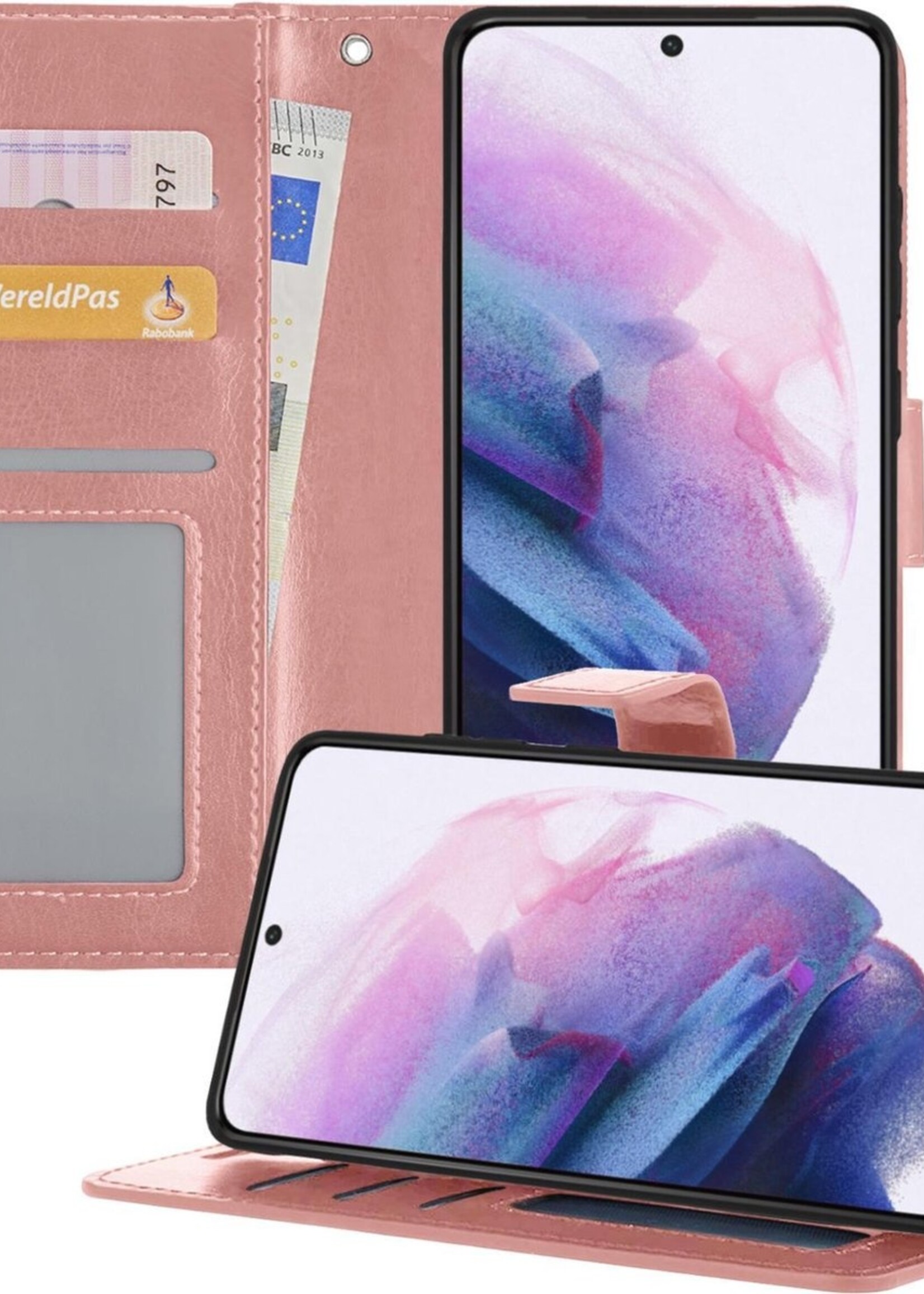 LUQ Hoesje Geschikt voor Samsung S21 Plus Hoesje Book Case Hoes Wallet Cover - Hoes Geschikt voor Samsung Galaxy S21 Plus Hoesje Bookcase Hoes - Rosé goud