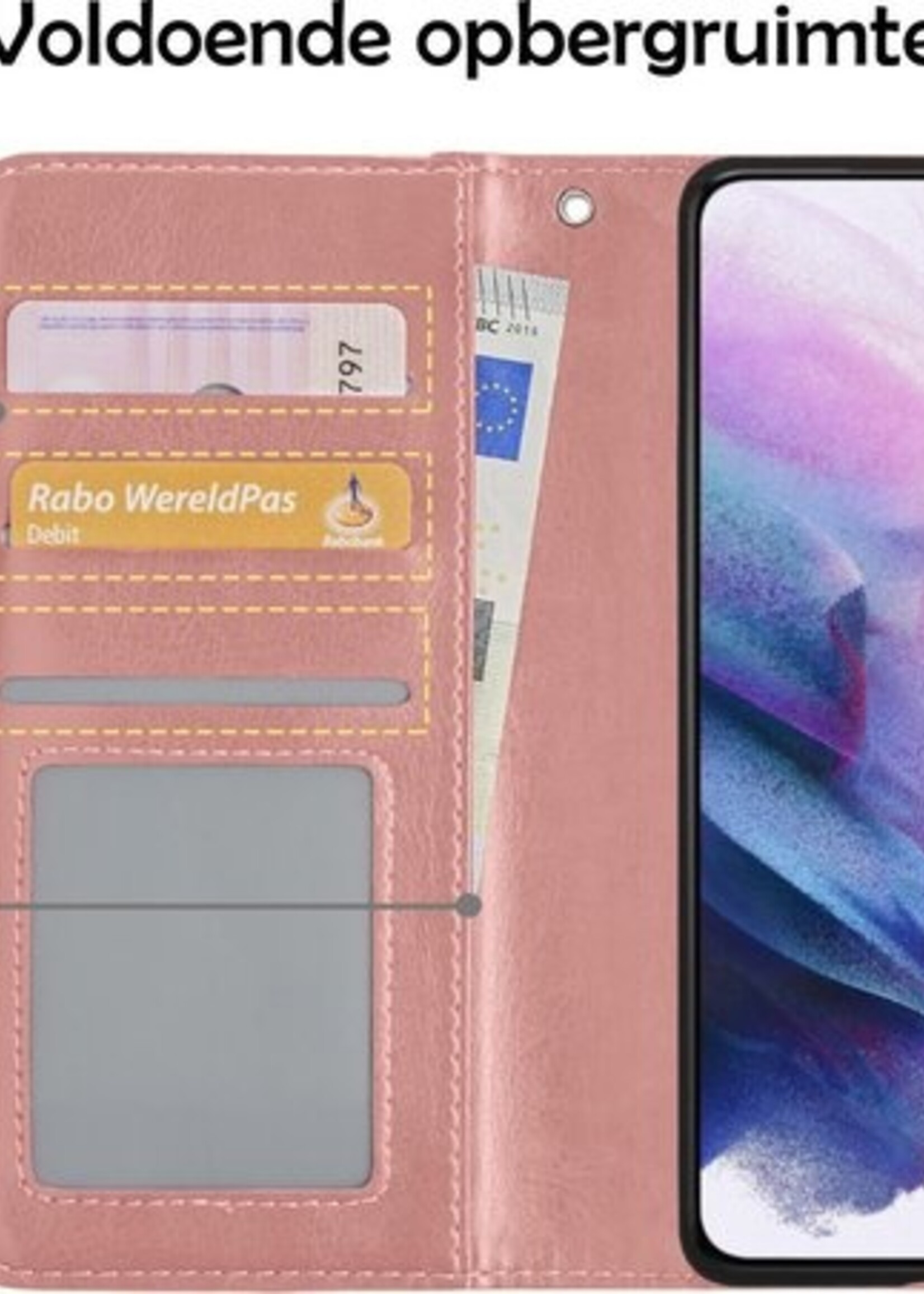 LUQ Hoesje Geschikt voor Samsung S21 Plus Hoesje Book Case Hoes Wallet Cover - Hoes Geschikt voor Samsung Galaxy S21 Plus Hoesje Bookcase Hoes - Rosé goud