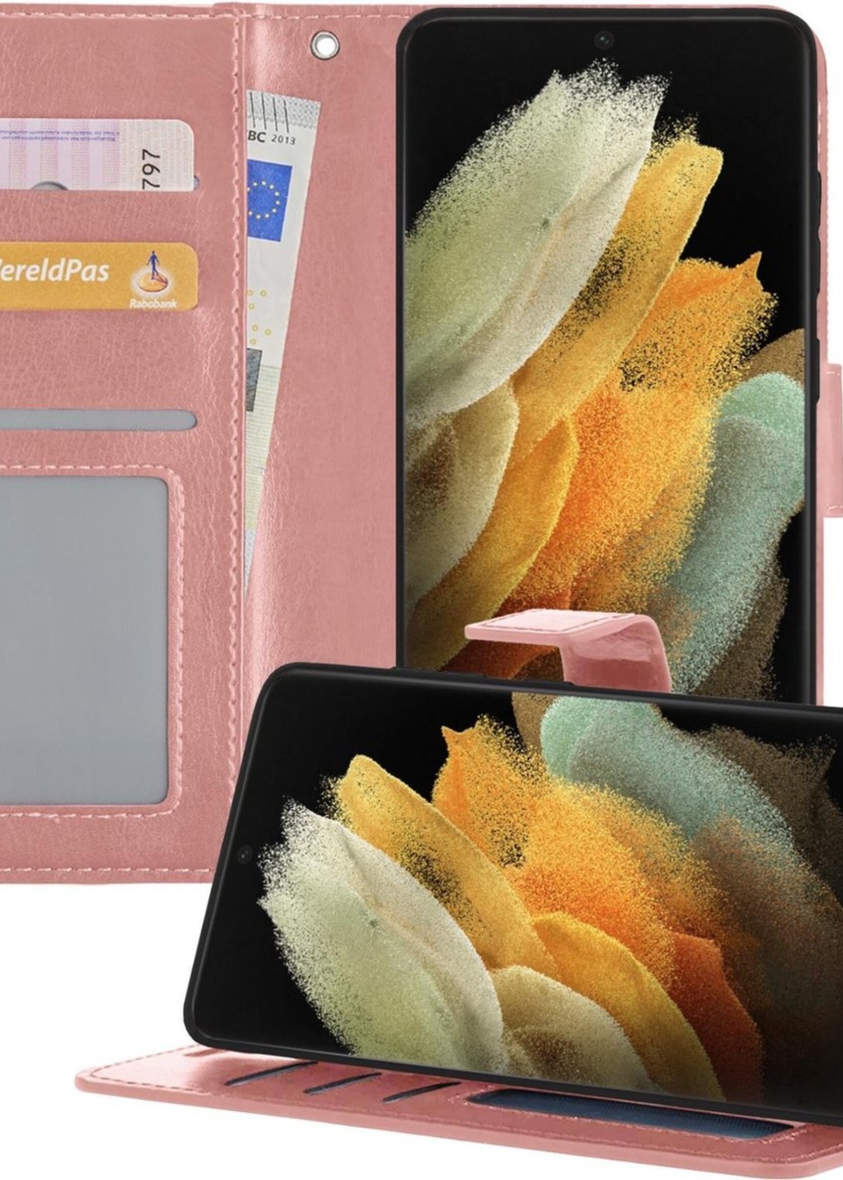 LUQ Hoesje Geschikt voor Samsung S21 Ultra Hoesje Book Case Hoes Wallet Cover - Hoes Geschikt voor Samsung Galaxy S21 Ultra Hoesje Bookcase Hoes - Rosé goud