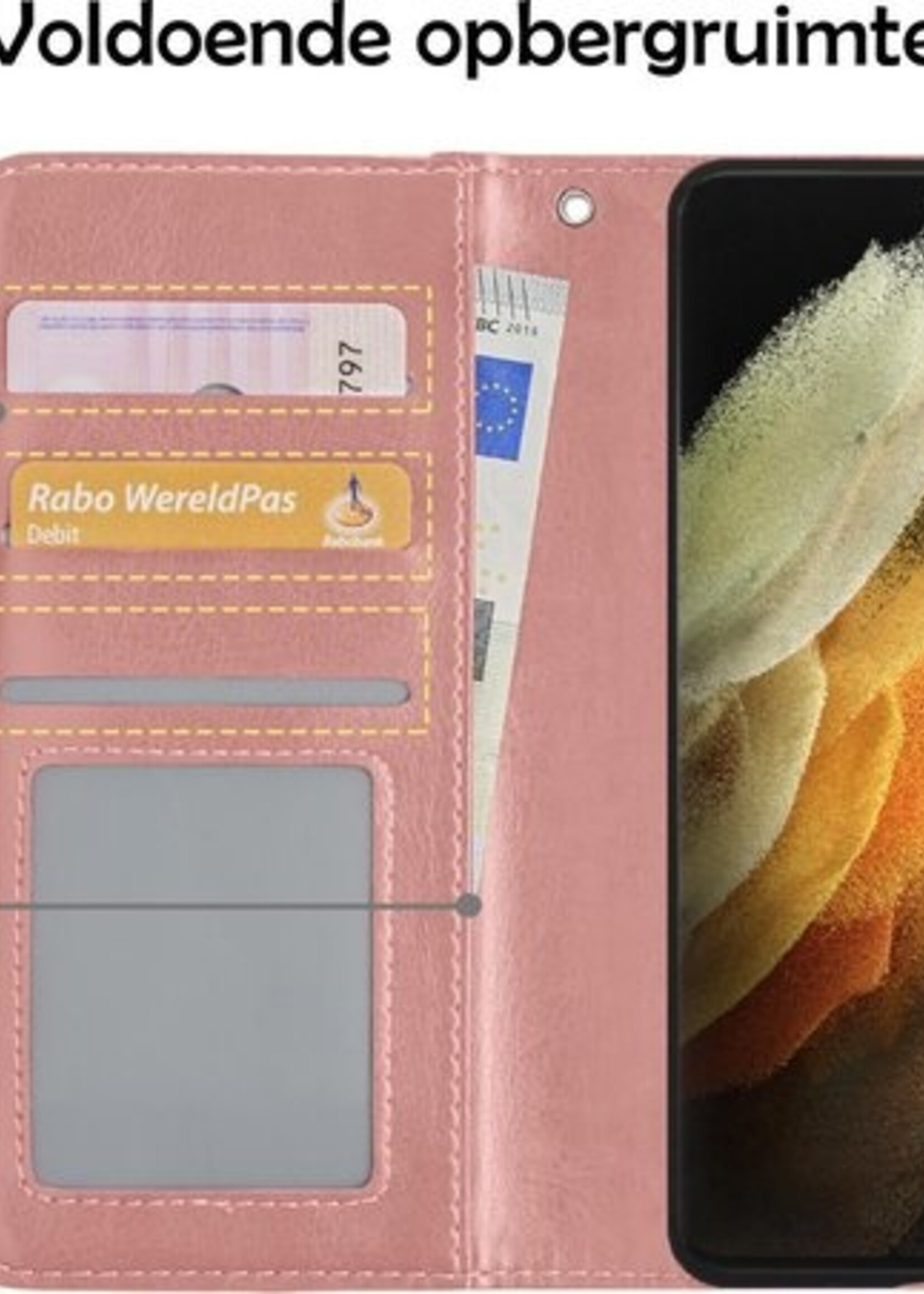 LUQ Hoesje Geschikt voor Samsung S21 Ultra Hoesje Book Case Hoes Wallet Cover - Hoes Geschikt voor Samsung Galaxy S21 Ultra Hoesje Bookcase Hoes - Rosé goud