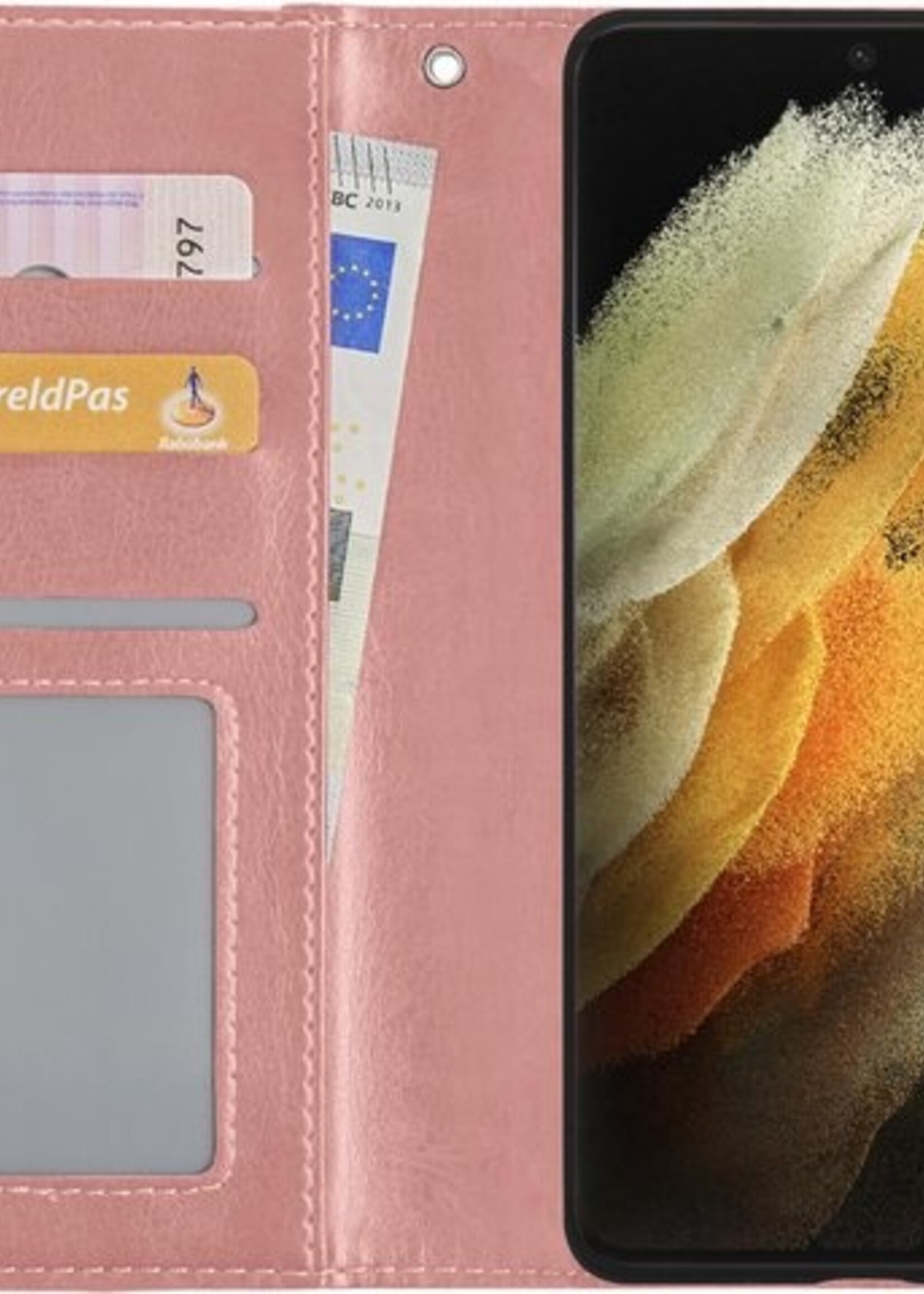 LUQ Hoesje Geschikt voor Samsung S21 Ultra Hoesje Book Case Hoes Wallet Cover - Hoes Geschikt voor Samsung Galaxy S21 Ultra Hoesje Bookcase Hoes - Rosé goud