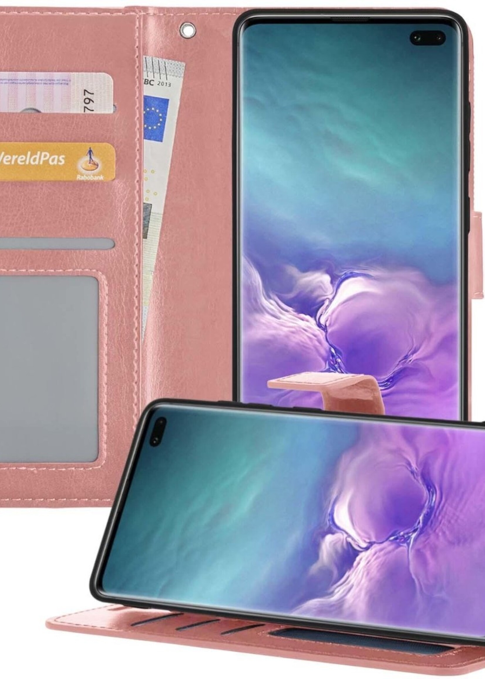 LUQ Hoesje Geschikt voor Samsung S10 Hoesje Book Case Hoes Wallet Cover - Hoes Geschikt voor Samsung Galaxy S10 Hoesje Bookcase Hoes - Rosé goud