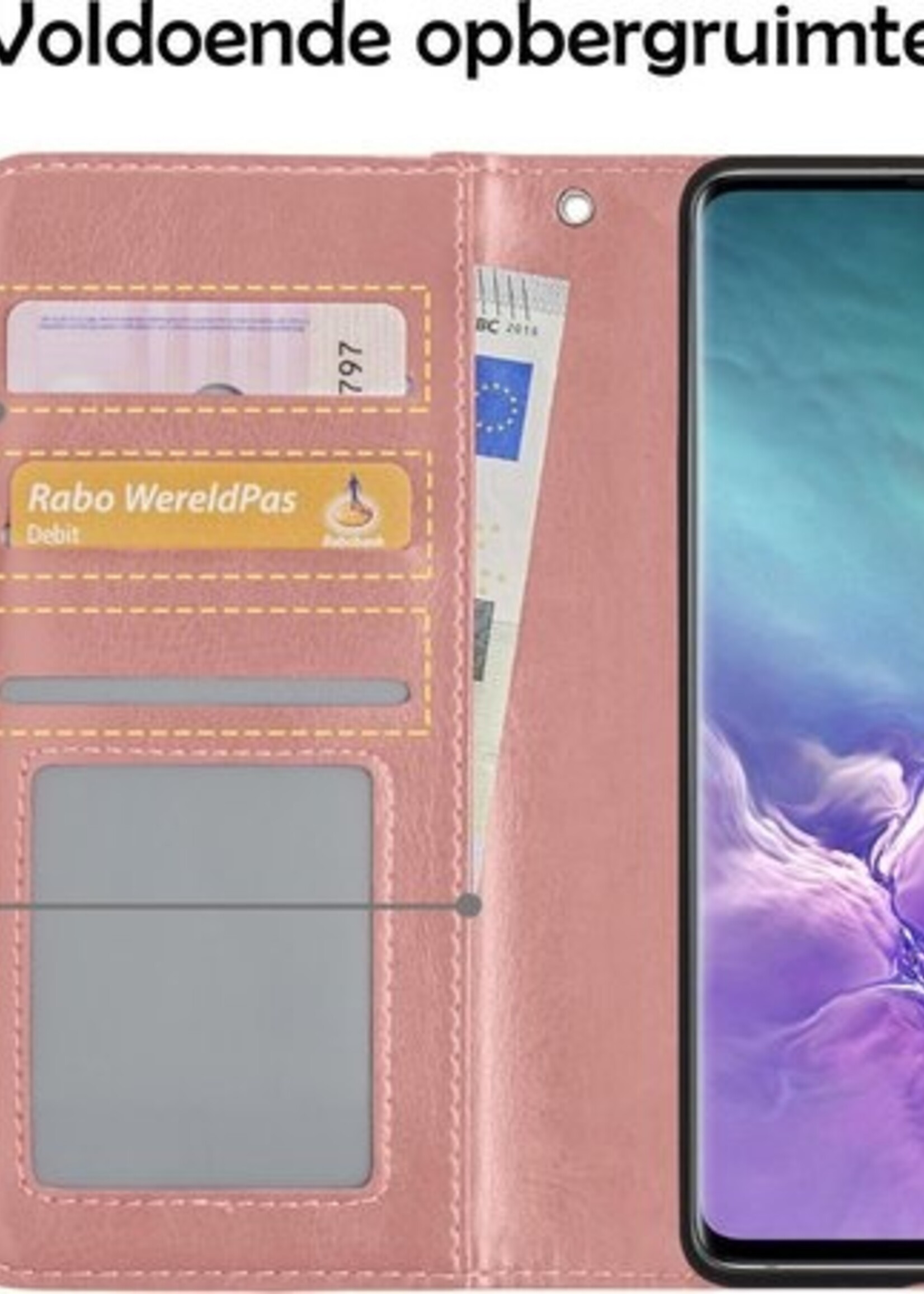 LUQ Hoesje Geschikt voor Samsung S10 Hoesje Book Case Hoes Wallet Cover - Hoes Geschikt voor Samsung Galaxy S10 Hoesje Bookcase Hoes - Rosé goud