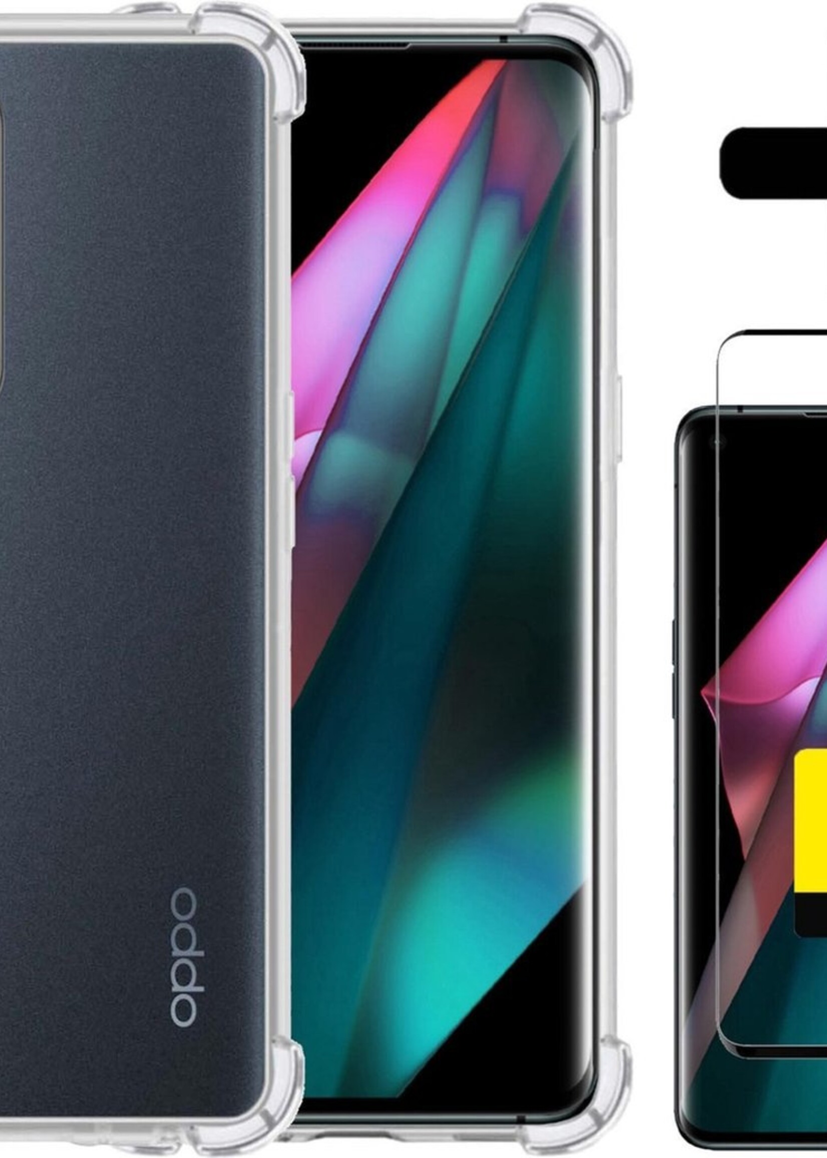 LUQ Hoesje Geschikt voor OPPO Find X3 Neo 5G Hoesje Shockproof Case Siliconen Met 2x Screenprotector - Hoes Geschikt voor OPPO X3 Neo 5G Hoes Cover Siliconen - Transparant
