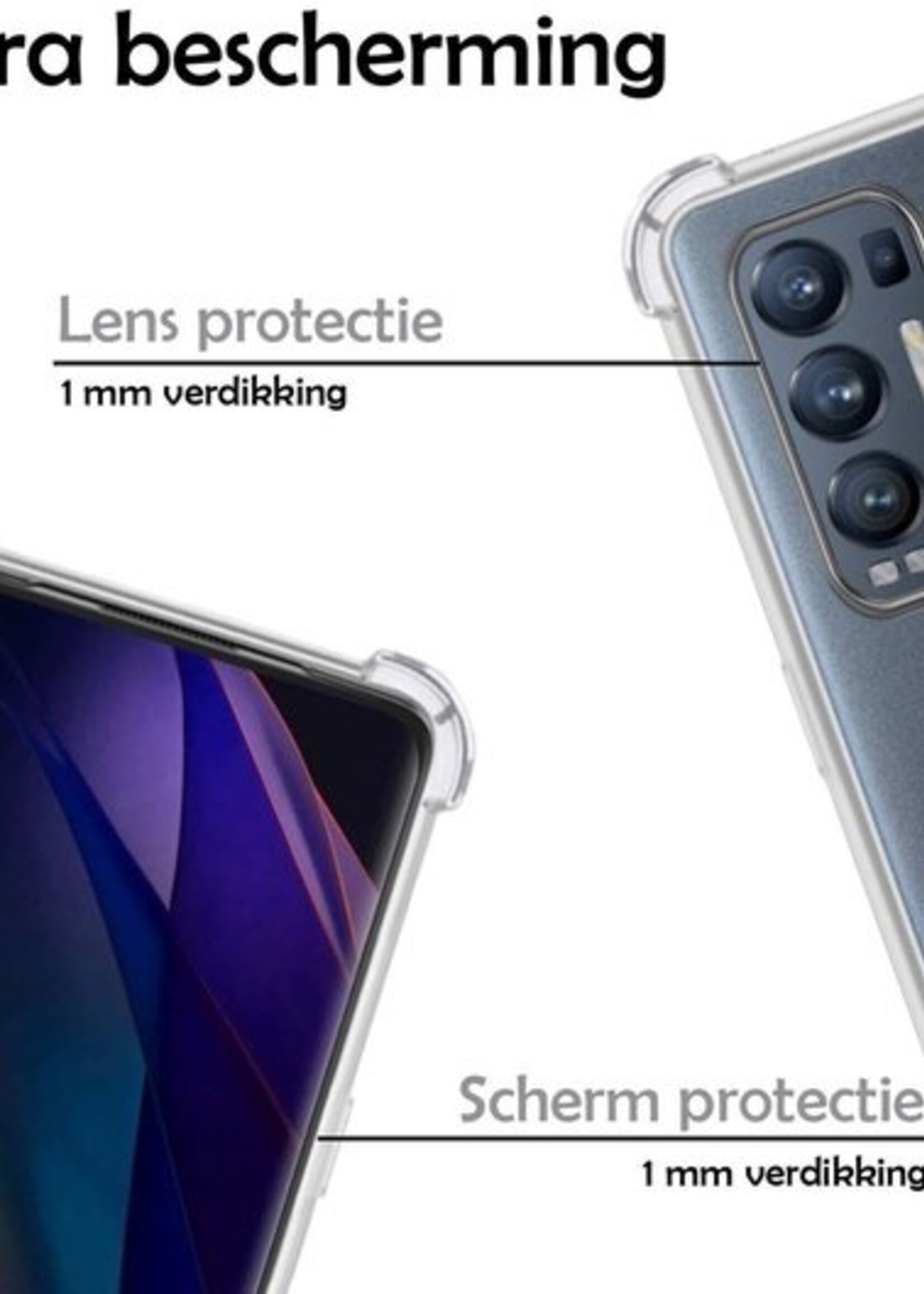 LUQ Hoesje Geschikt voor OPPO Find X3 Neo 5G Hoesje Shockproof Case Siliconen Met 2x Screenprotector - Hoes Geschikt voor OPPO X3 Neo 5G Hoes Cover Siliconen - Transparant