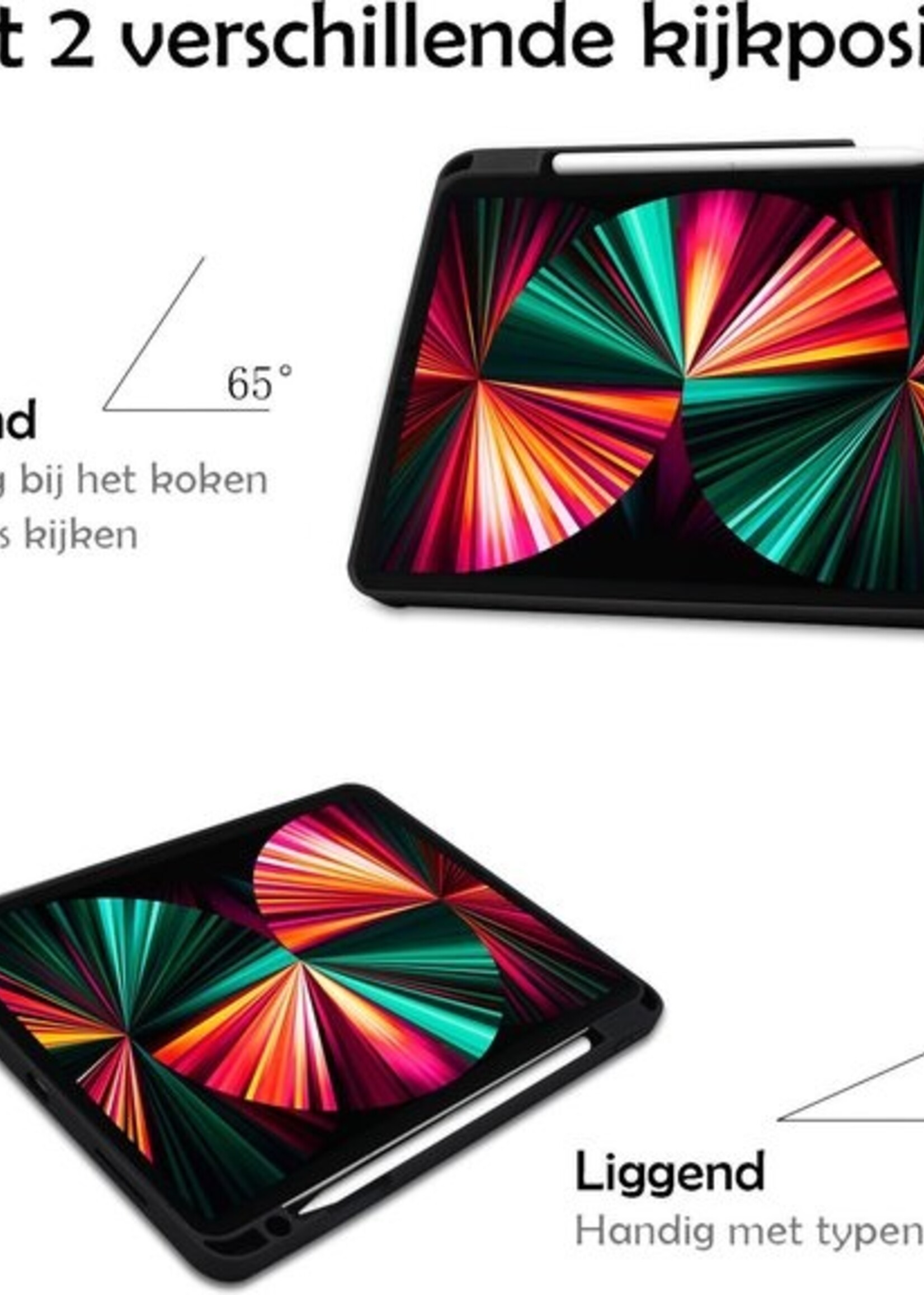 LUQ Hoes Geschikt voor iPad Pro 2021 (12,9 inch) Hoes Luxe Hoesje Case Met Uitsparing Geschikt voor Apple Pencil - Hoesje Geschikt voor iPad Pro 12,9 inch (2021) Hoes Cover - Donkerblauw