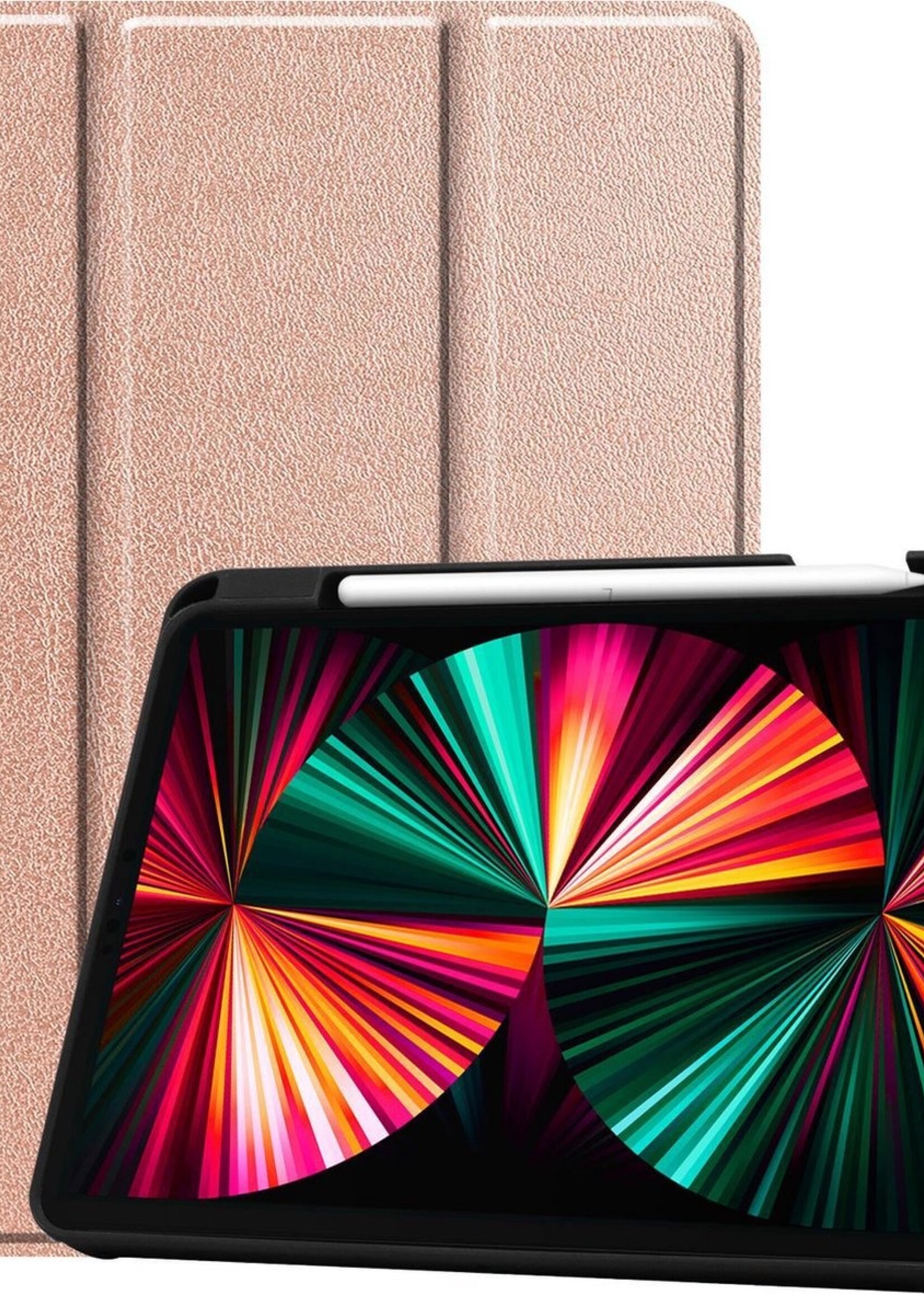 LUQ Hoes Geschikt voor iPad Pro 2021 (12,9 inch) Hoes Luxe Hoesje Case Met Uitsparing Geschikt voor Apple Pencil - Hoesje Geschikt voor iPad Pro 12,9 inch (2021) Hoes Cover - Rosé goud