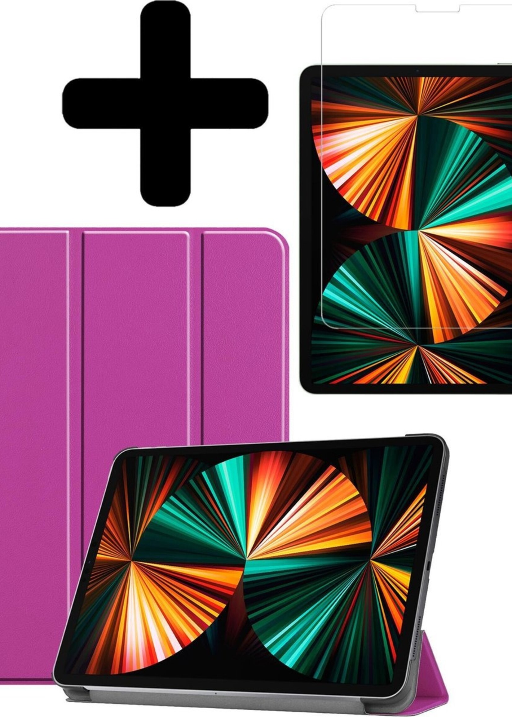 LUQ Hoes Geschikt voor iPad Pro 2021 (11 inch) Hoes Luxe Hoesje Book Case Met Screenprotector - Hoesje Geschikt voor iPad Pro 11 inch (2021) Hoes Cover - Paars