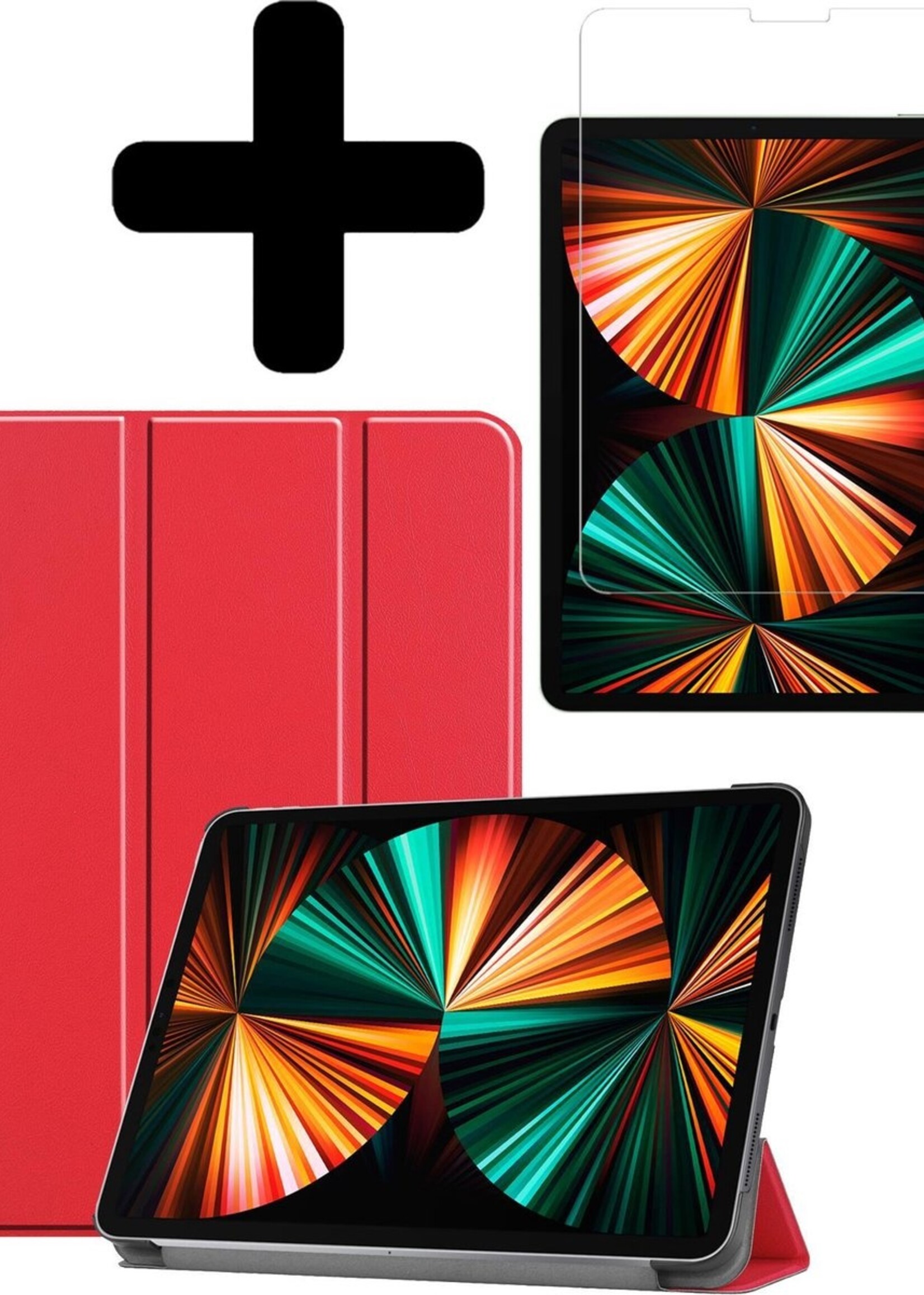 LUQ Hoes Geschikt voor iPad Pro 2021 (11 inch) Hoes Luxe Hoesje Book Case Met Screenprotector - Hoesje Geschikt voor iPad Pro 11 inch (2021) Hoes Cover - Rood