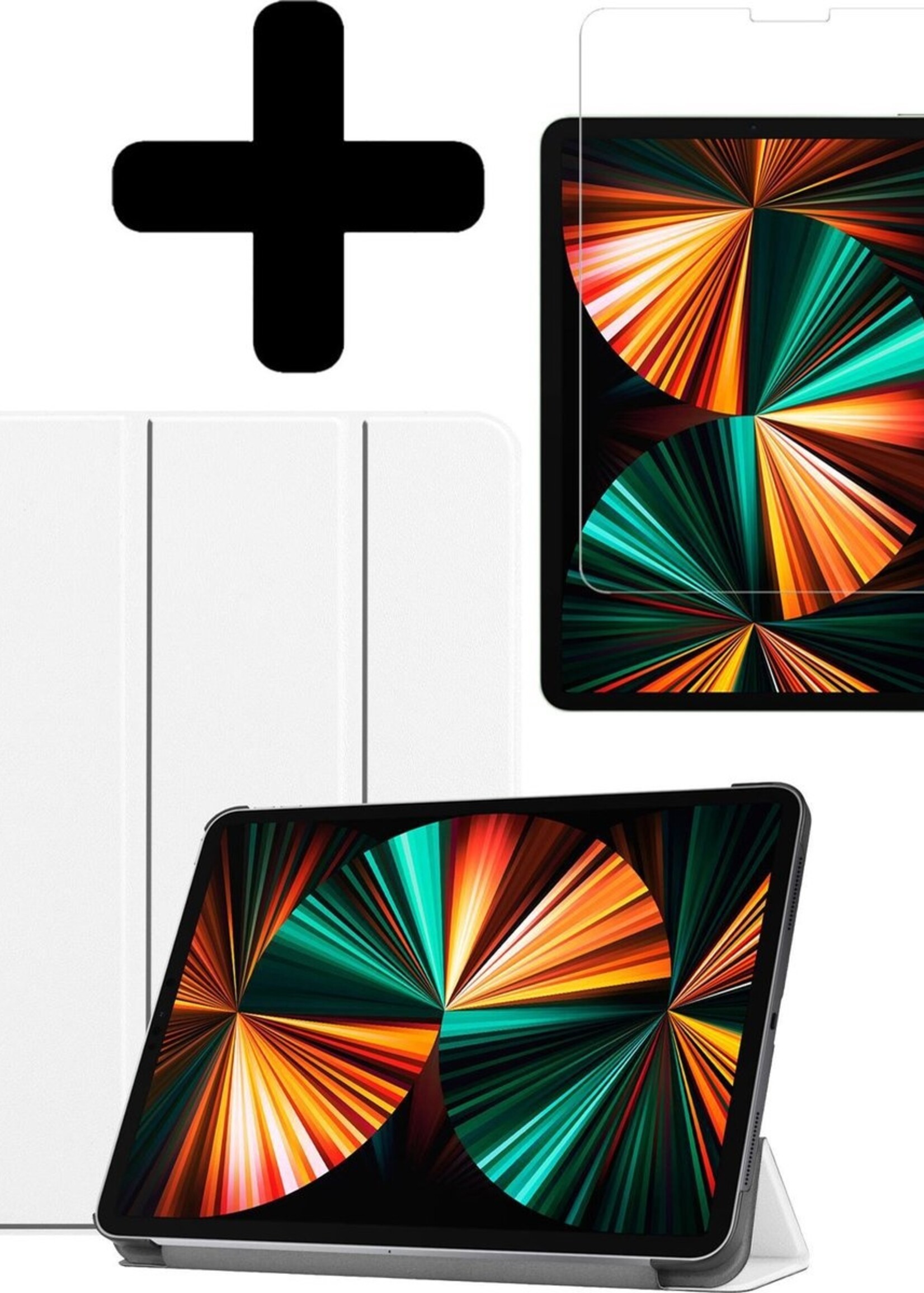 LUQ Hoes Geschikt voor iPad Pro 2021 (11 inch) Hoes Luxe Hoesje Book Case Met Screenprotector - Hoesje Geschikt voor iPad Pro 11 inch (2021) Hoes Cover - Wit