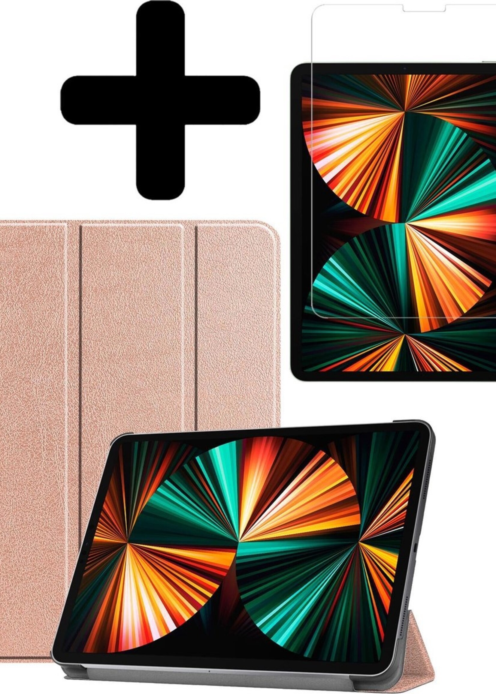 LUQ Hoes Geschikt voor iPad Pro 2021 (11 inch) Hoes Luxe Hoesje Book Case Met Screenprotector - Hoesje Geschikt voor iPad Pro 11 inch (2021) Hoes Cover - Rosé goud