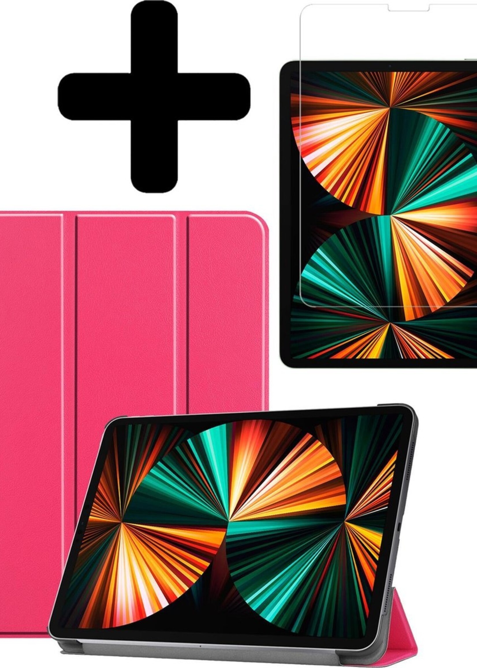 LUQ Hoes Geschikt voor iPad Pro 2021 (11 inch) Hoes Luxe Hoesje Book Case Met Screenprotector - Hoesje Geschikt voor iPad Pro 11 inch (2021) Hoes Cover - Donkerroze