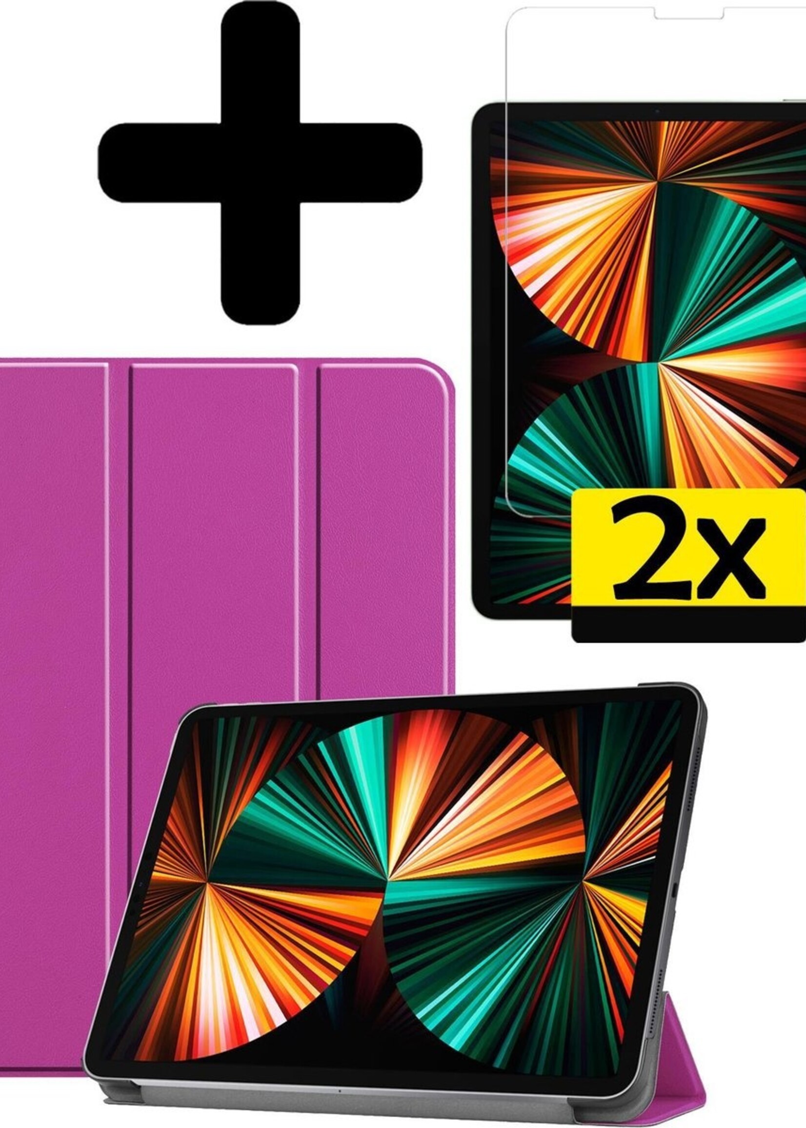 LUQ Hoes Geschikt voor iPad Pro 2021 (11 inch) Hoes Luxe Hoesje Book Case Met Screenprotector - Hoesje Geschikt voor iPad Pro 11 inch (2021) Hoes Cover - Paars