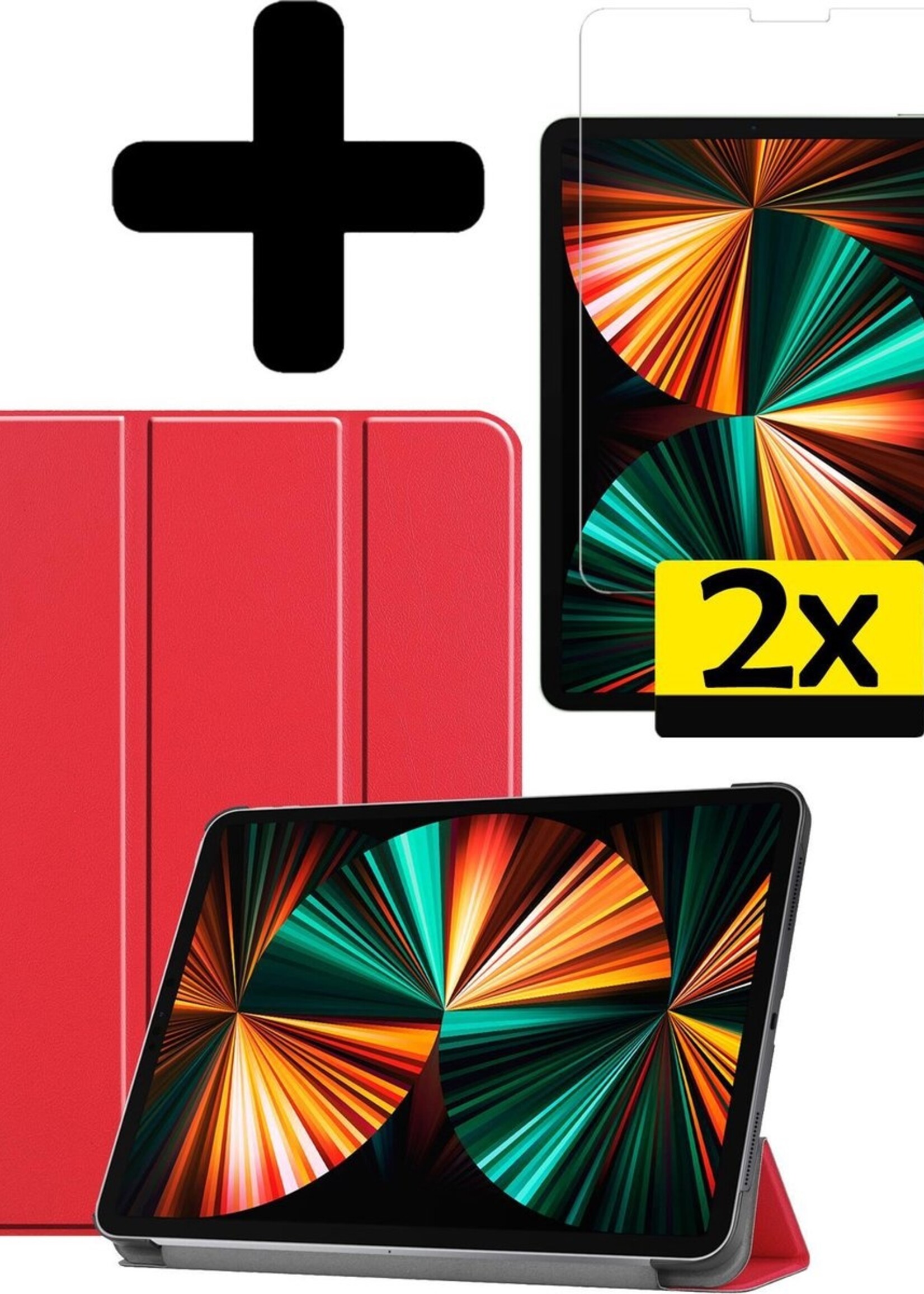 LUQ Hoes Geschikt voor iPad Pro 2021 (11 inch) Hoes Luxe Hoesje Book Case Met Screenprotector - Hoesje Geschikt voor iPad Pro 11 inch (2021) Hoes Cover - Rood