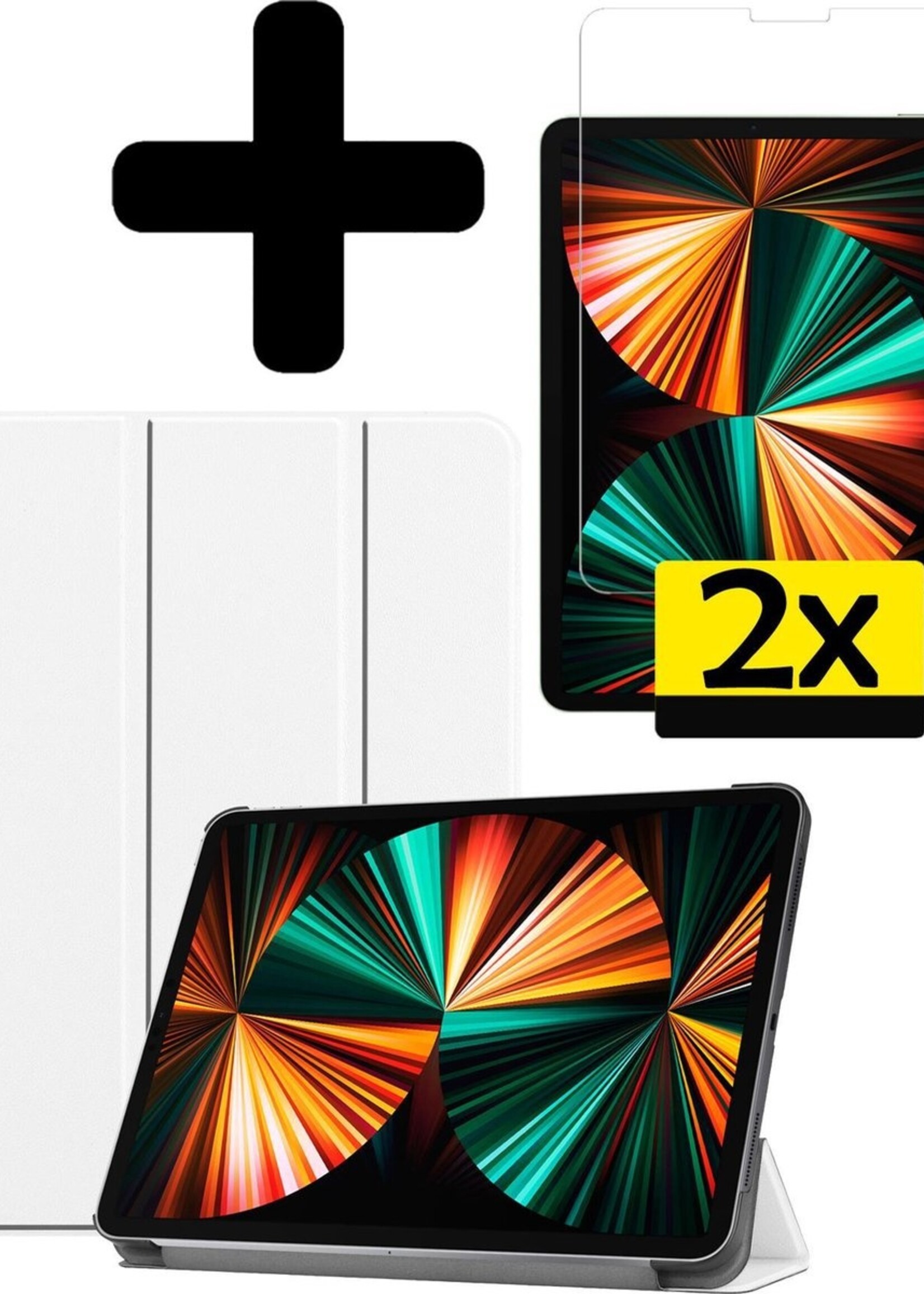 LUQ Hoes Geschikt voor iPad Pro 2021 (11 inch) Hoes Luxe Hoesje Book Case Met Screenprotector - Hoesje Geschikt voor iPad Pro 11 inch (2021) Hoes Cover - Wit